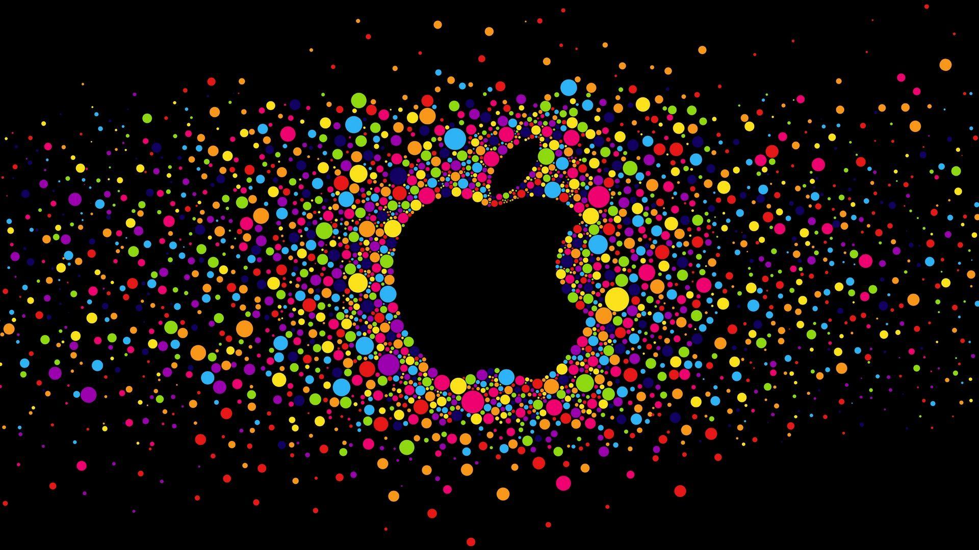 1920x1080 Colorful Circles With Black Background And Apple Logo