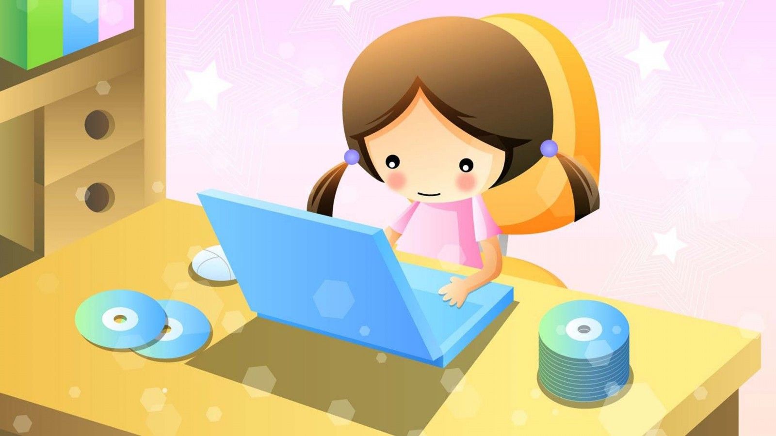 1600x900 Girl With Laptop HD Kids Wallpaper