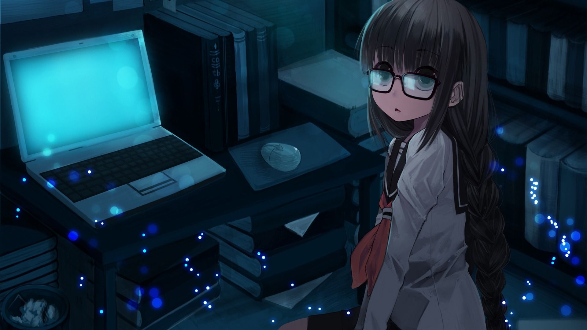 1920x1080 Girl Laptop Room Sit Anime HD Wallpaper