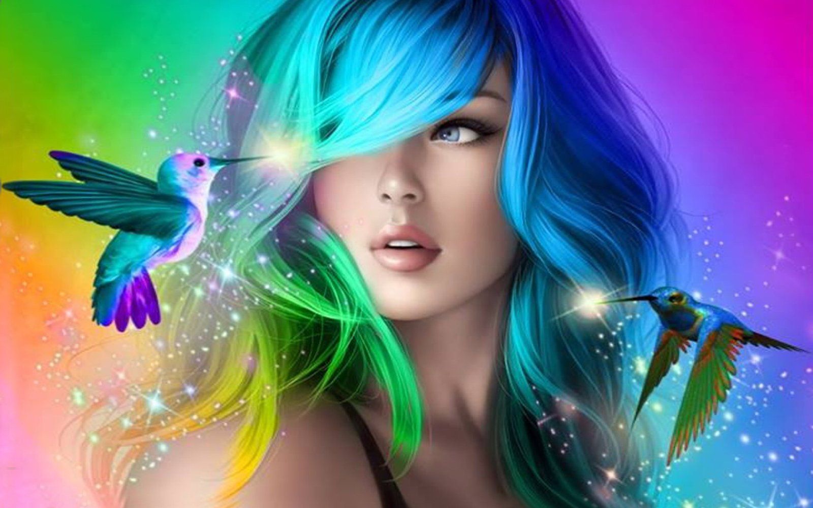 1600x1000 Beautiful Girl With Colorful Hair Desktop Wallpaper HD For Mobile Phones And Laptops :