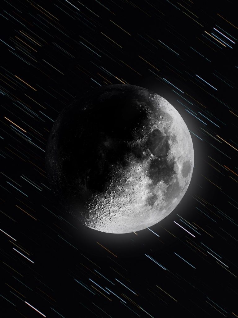 768x1024 Moon Wallpaper 4K, Monochrome, Dark background