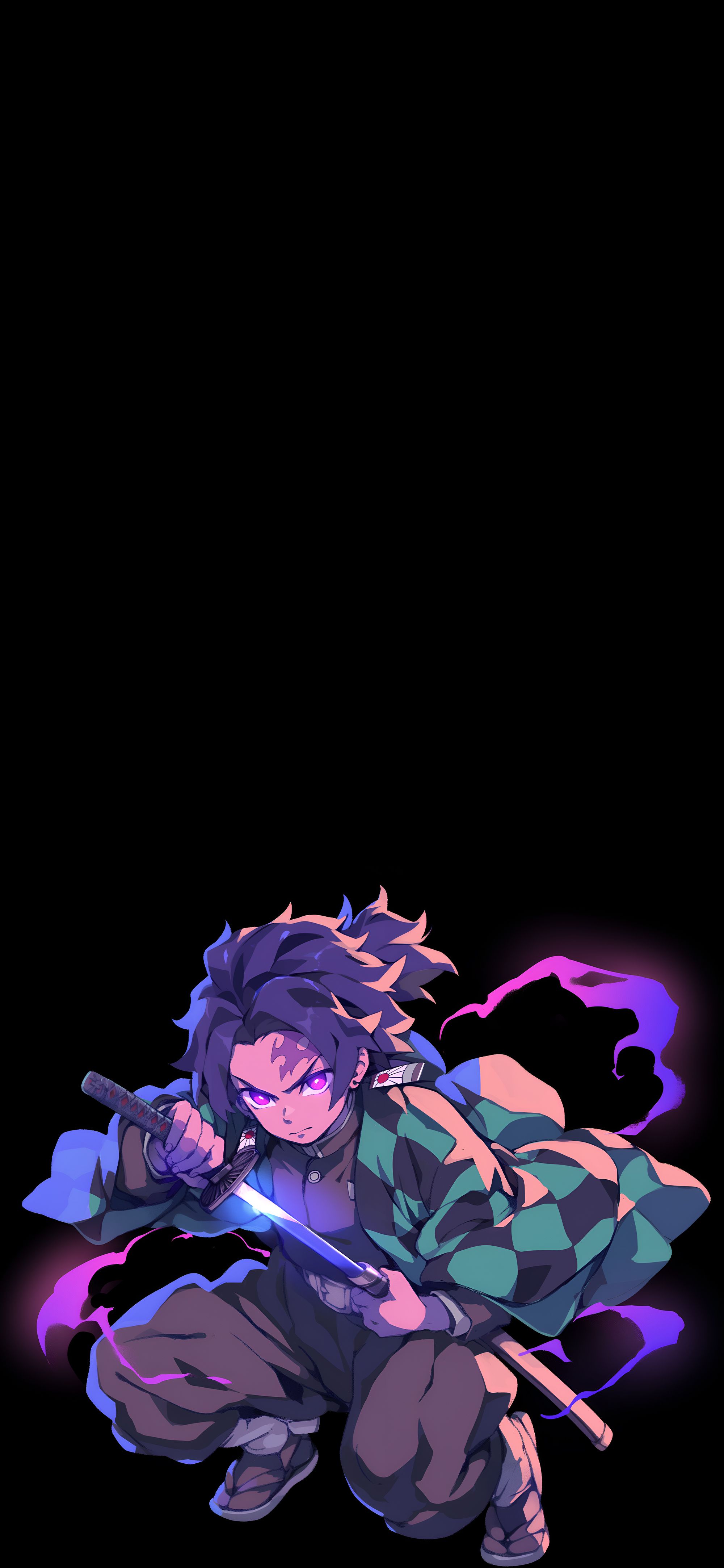 2000x4329 Demon Slayer Tanjiro Purple Flame Wallpaper