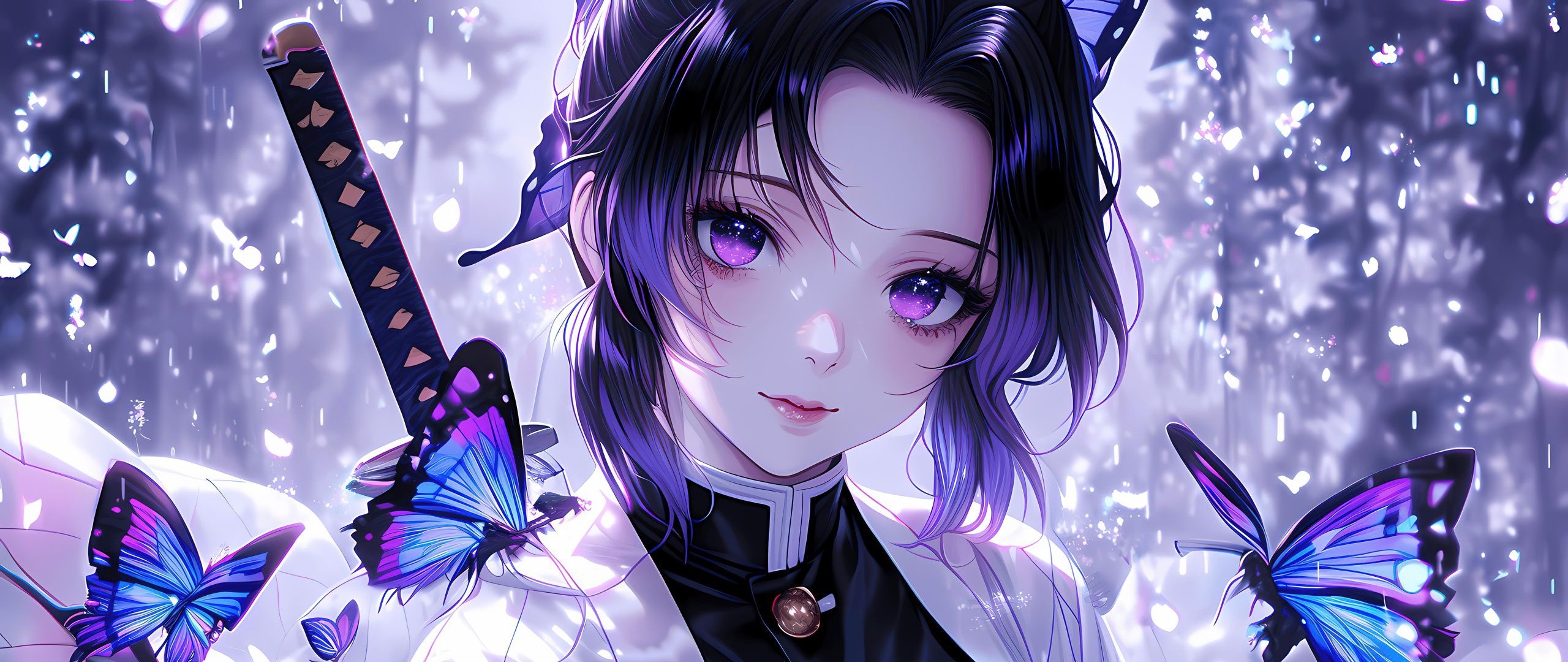 2560x1080 Purple aesthetic Wallpaper 4K, Shinobu Kocho