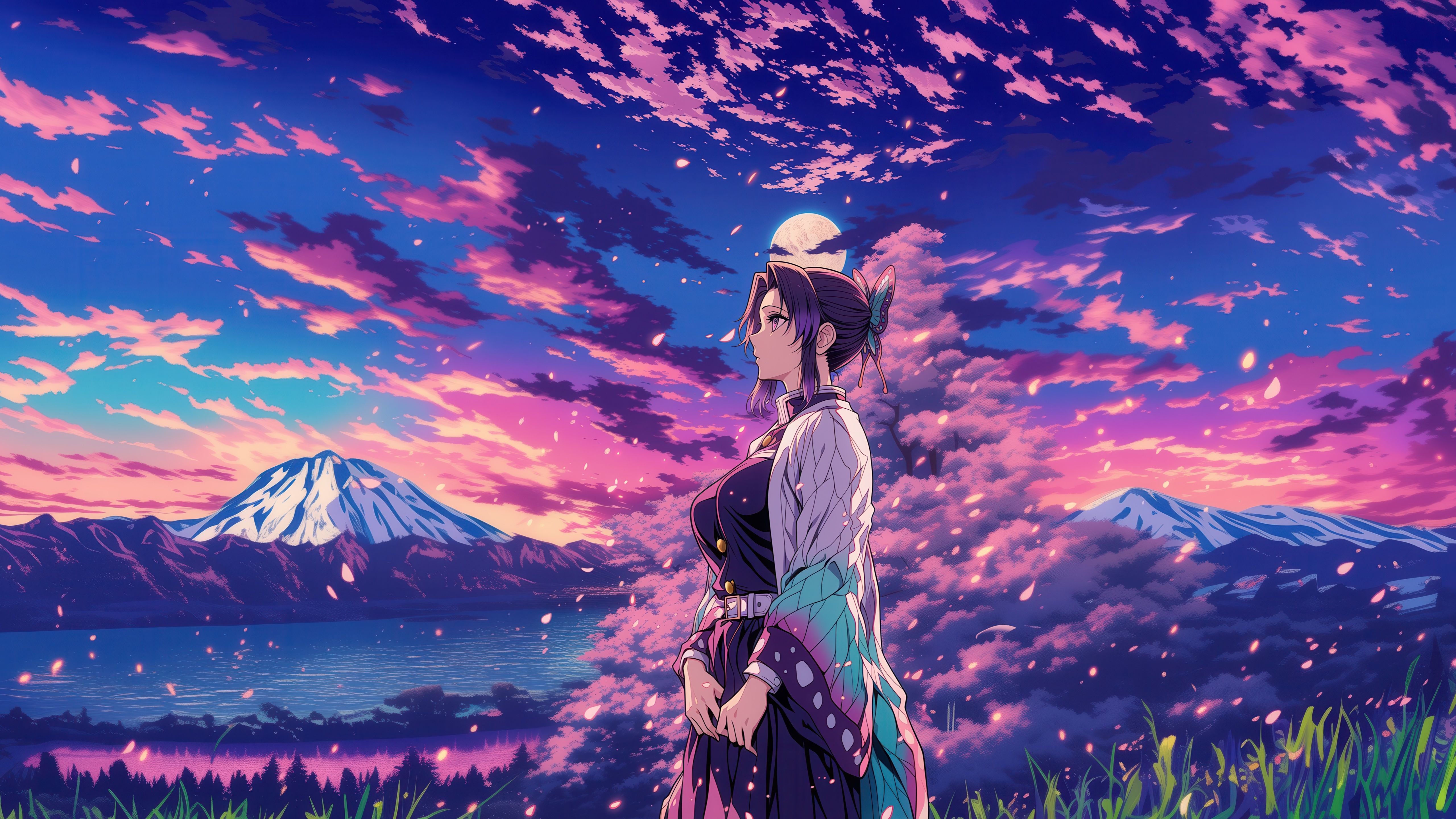 5120x2880 Wallpaper anime, Aesthetic, Demon Slayer: Kimetsu No Yaiba, Shinobu Kocho, Purple aesthetic for mobile and desktop, section сэйнэн, resolution 5120x2880