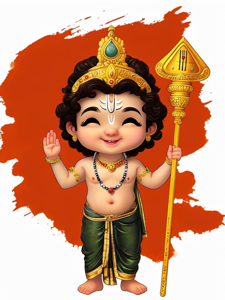 768x1024 Cheerful Cartoon Lord Balarama Illustration with Traditional Jewelry Poster