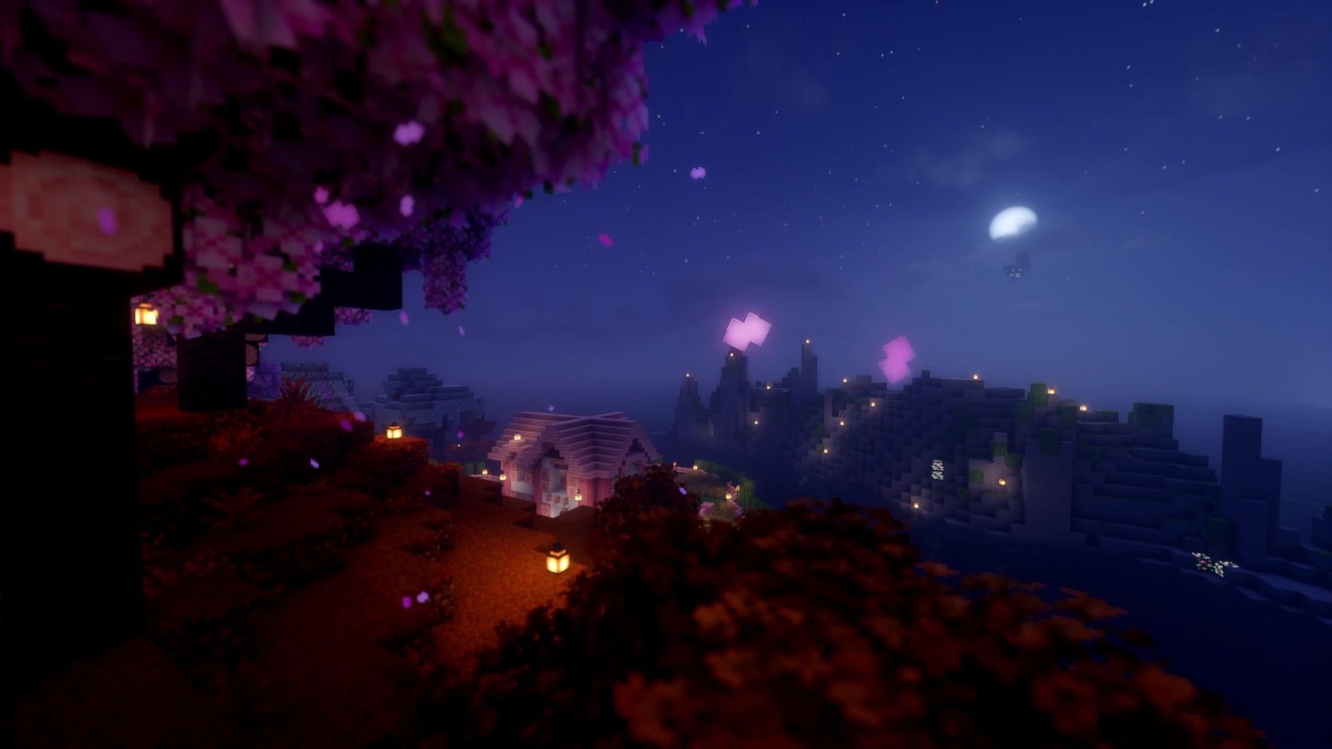 1920x1080 Moonlit Night Sakura Minecraft Live Wallpaper
