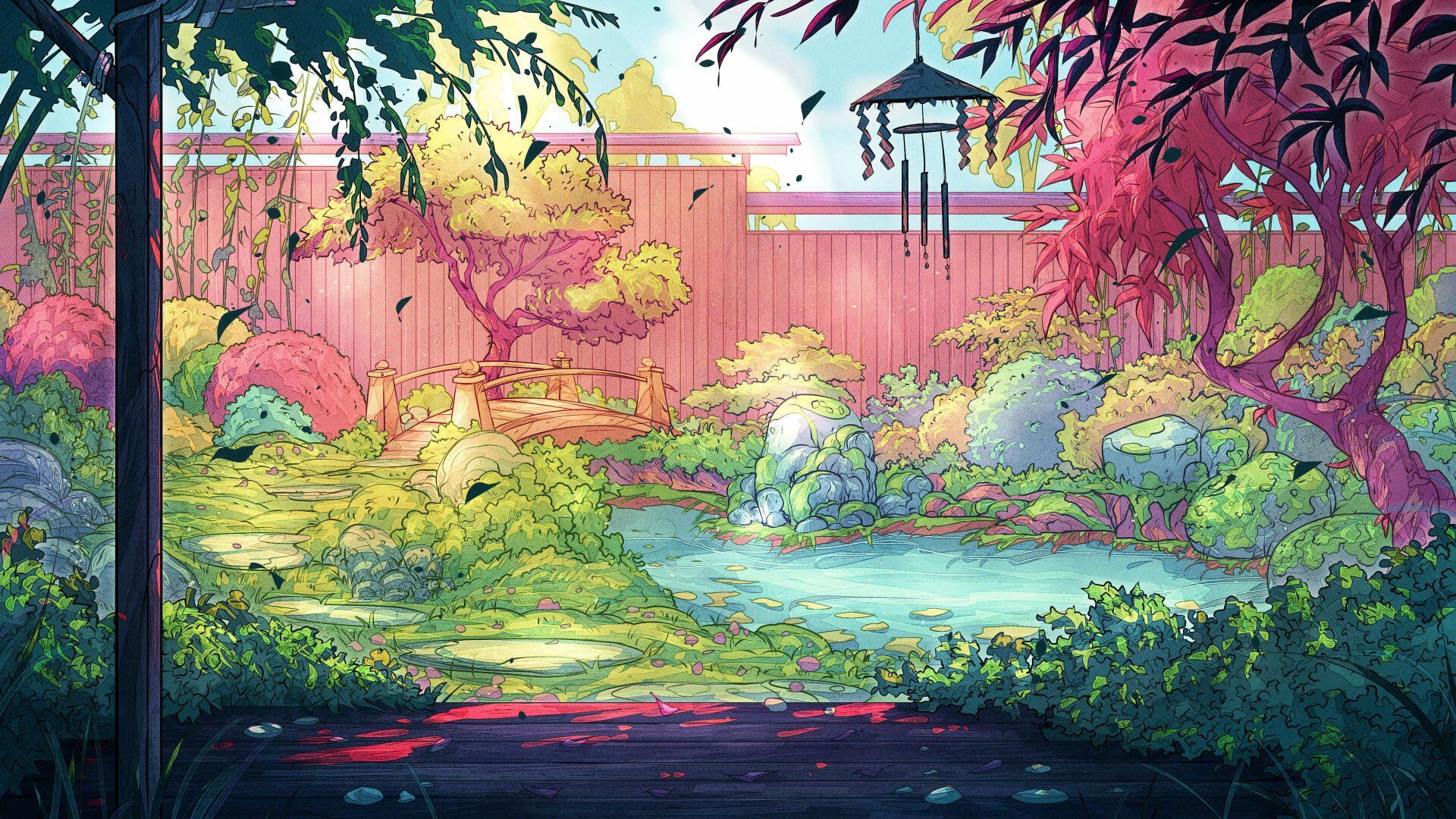 1920x1080 Studio Ghibli Dreamscape: 4K Ultra HD Enchanted Garden Wallpaperx2160