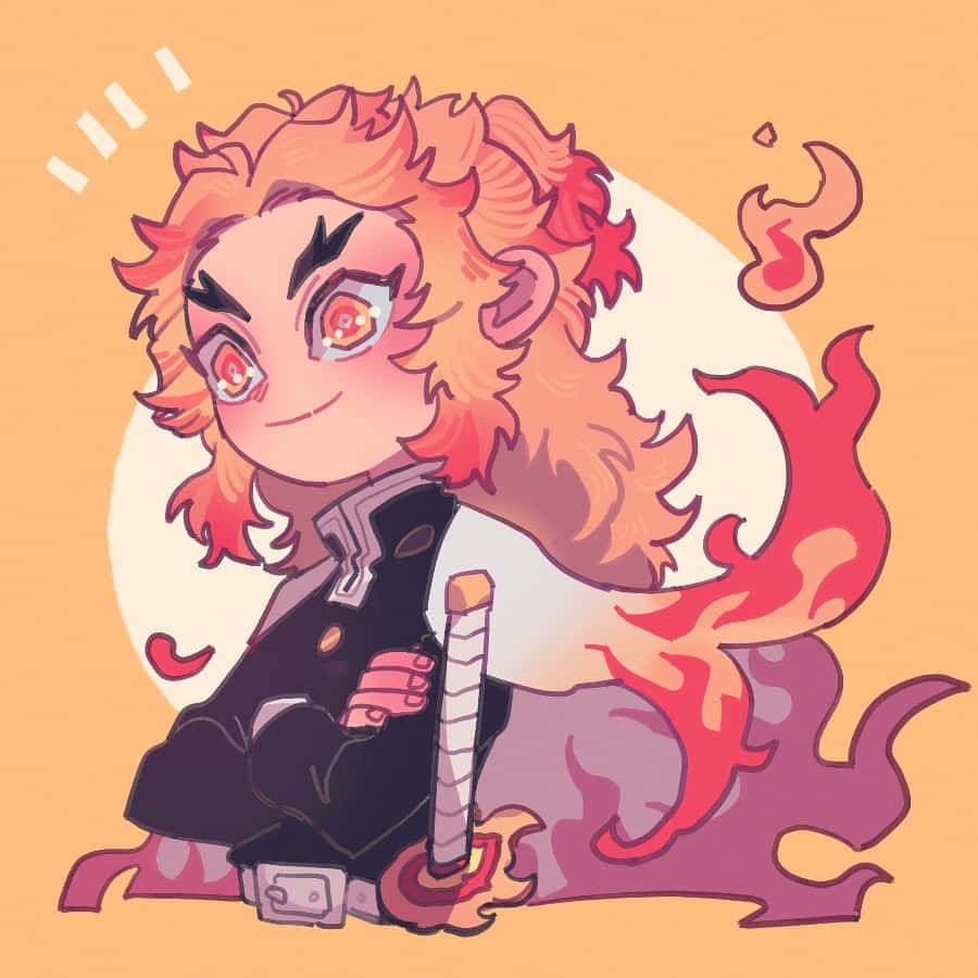900x900 Download Adorable Rengoku Chibi Illustration Wallpaper