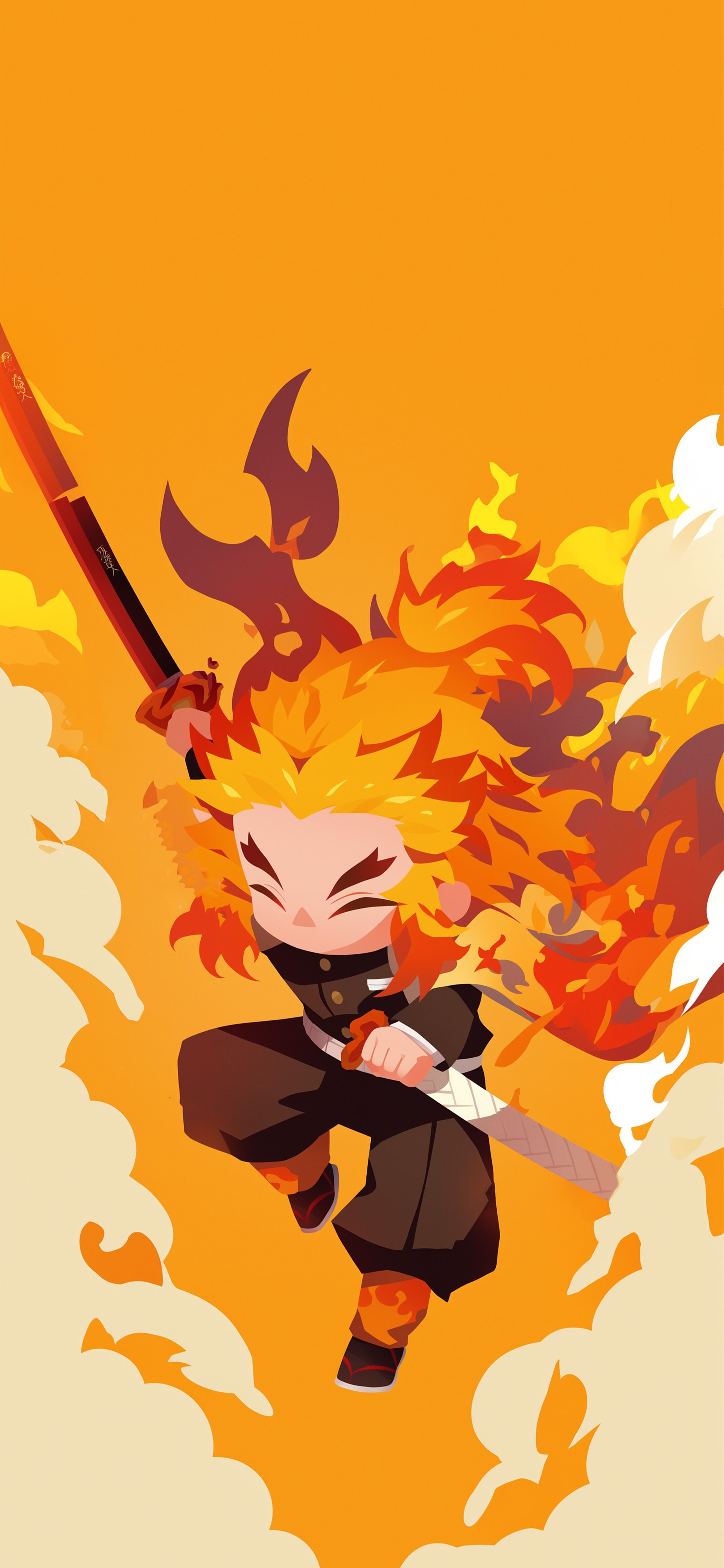 2000x4329 Rengoku Chibi Fire Slayer Anime Wallpaper