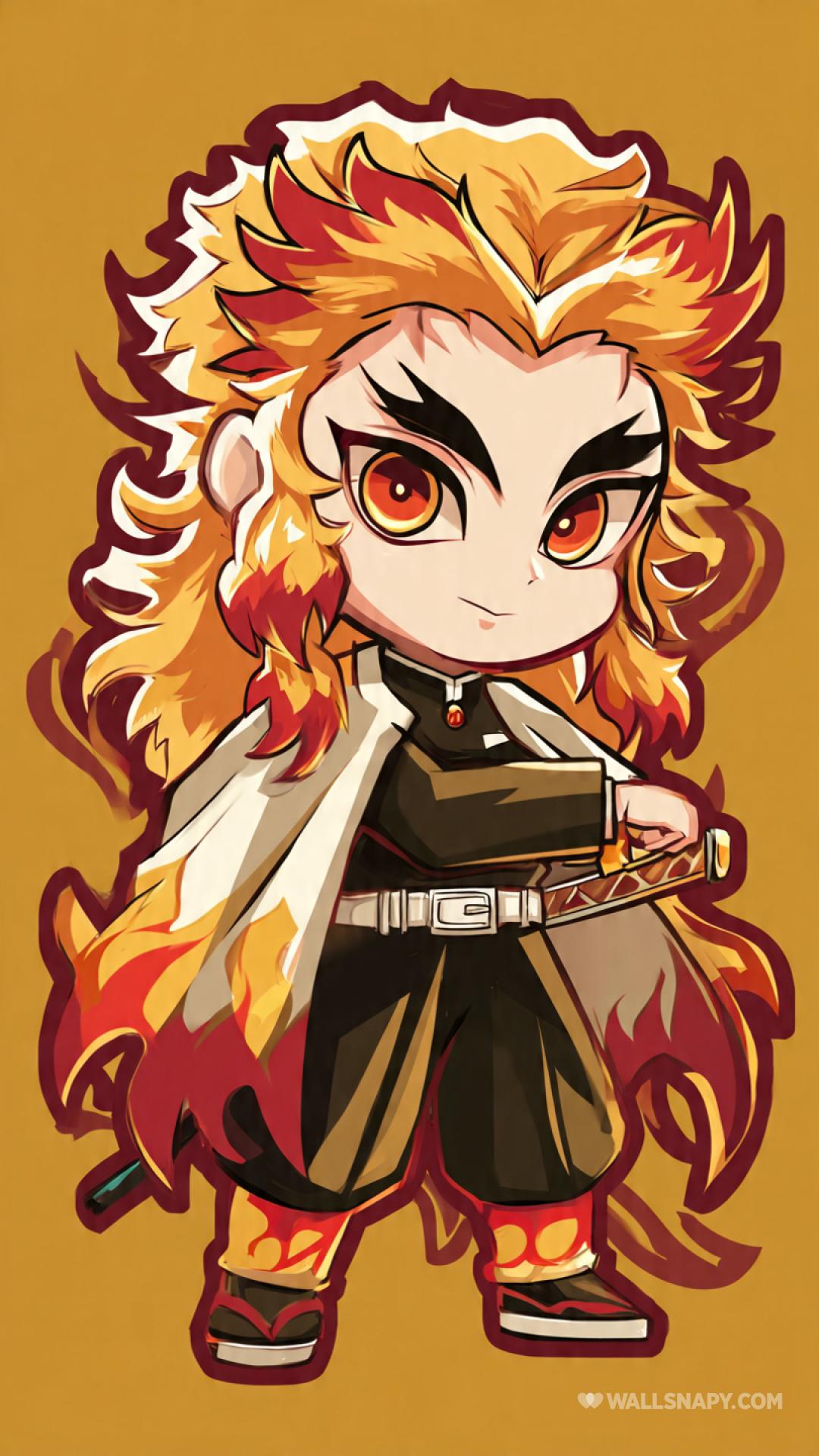 1080x1920 Kyojuro rengoku chibi cute anime wallpaper