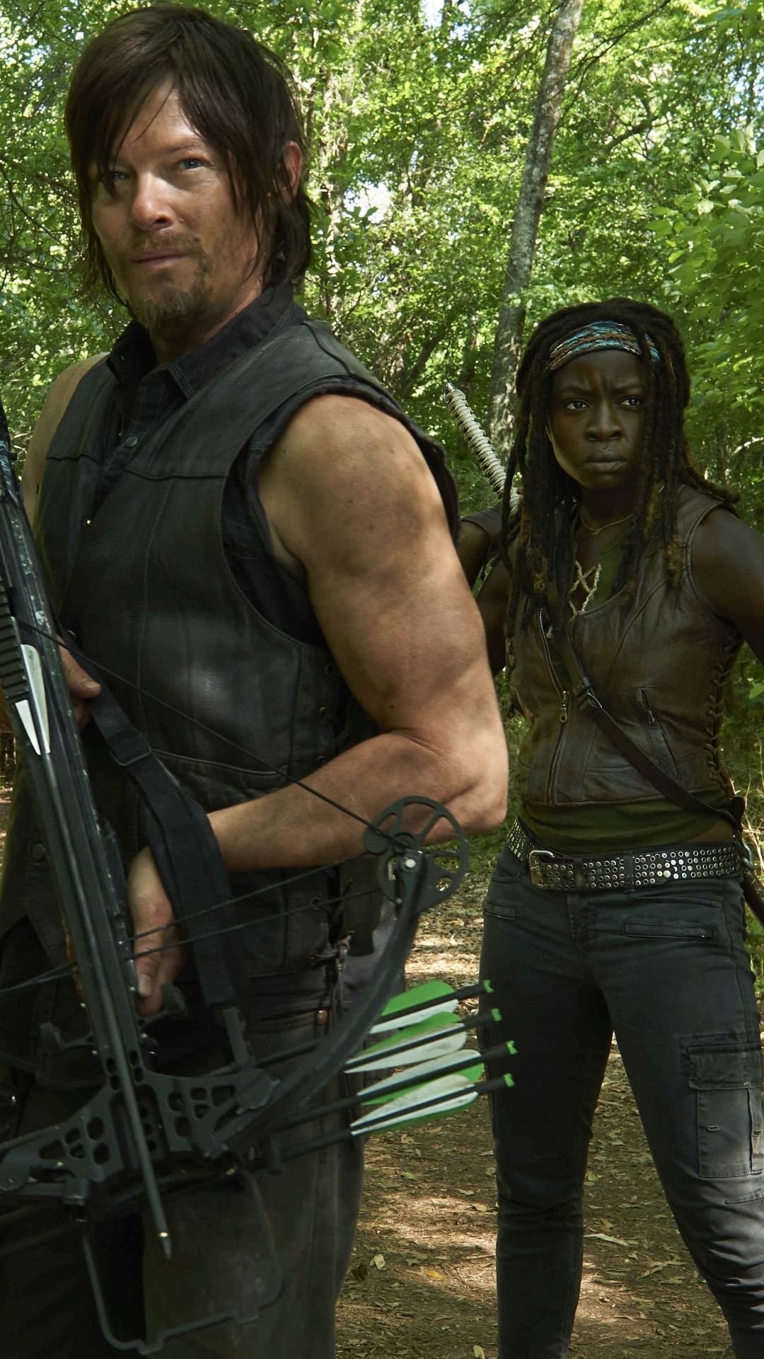 1080x1920 Phone wallpaper: Tv Show, The Walking Dead, Norman Reedus, Daryl Dixon, Danai Gurira, Michonne (The Walking Dead), Crossbow 1231827