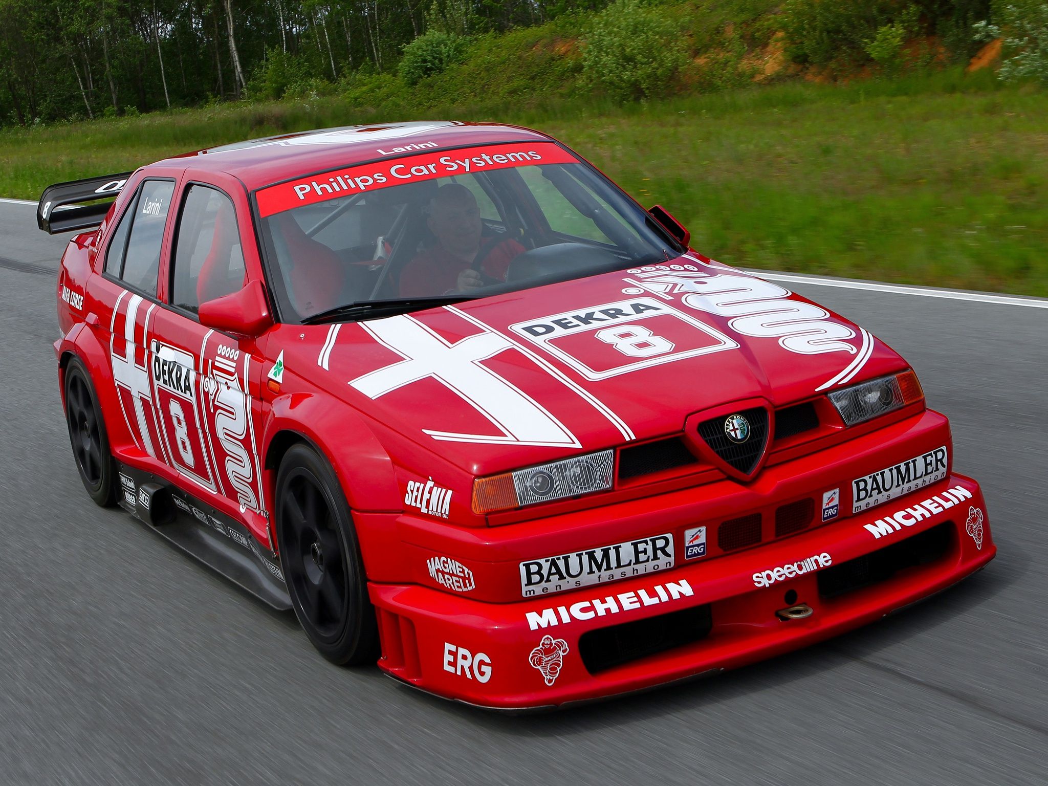 2048x1536 Wallpaper lights, icon, The hood, Alfa Romeo, DTM, Sports car, Alfa Romeo 155 V6 TI DTM for mobile and desktop, section alfa romeo, resolution 2048x1536