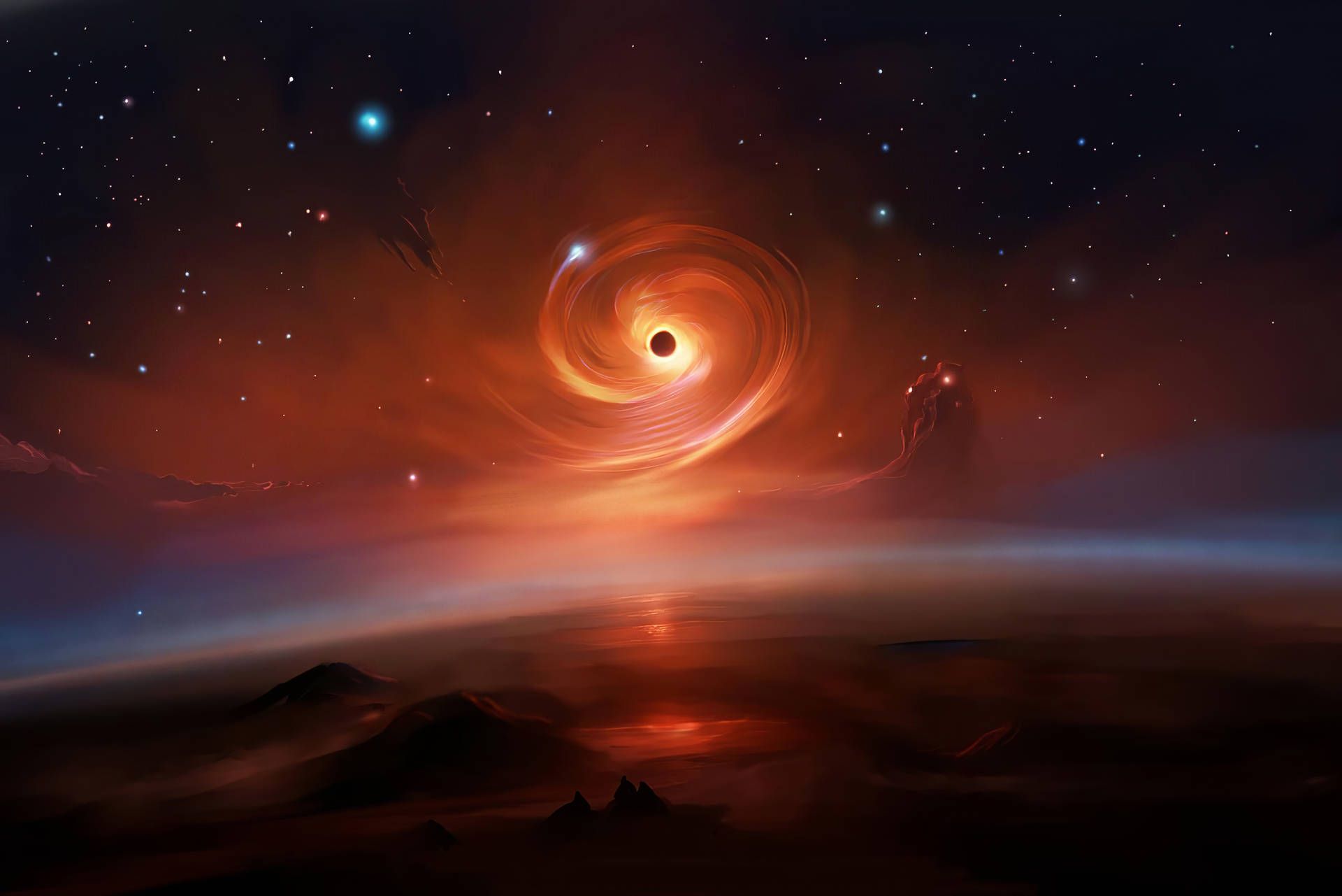 1920x1281 Download Mesmerizing 4K View of a Black Hole Above a Planet Wallpaper