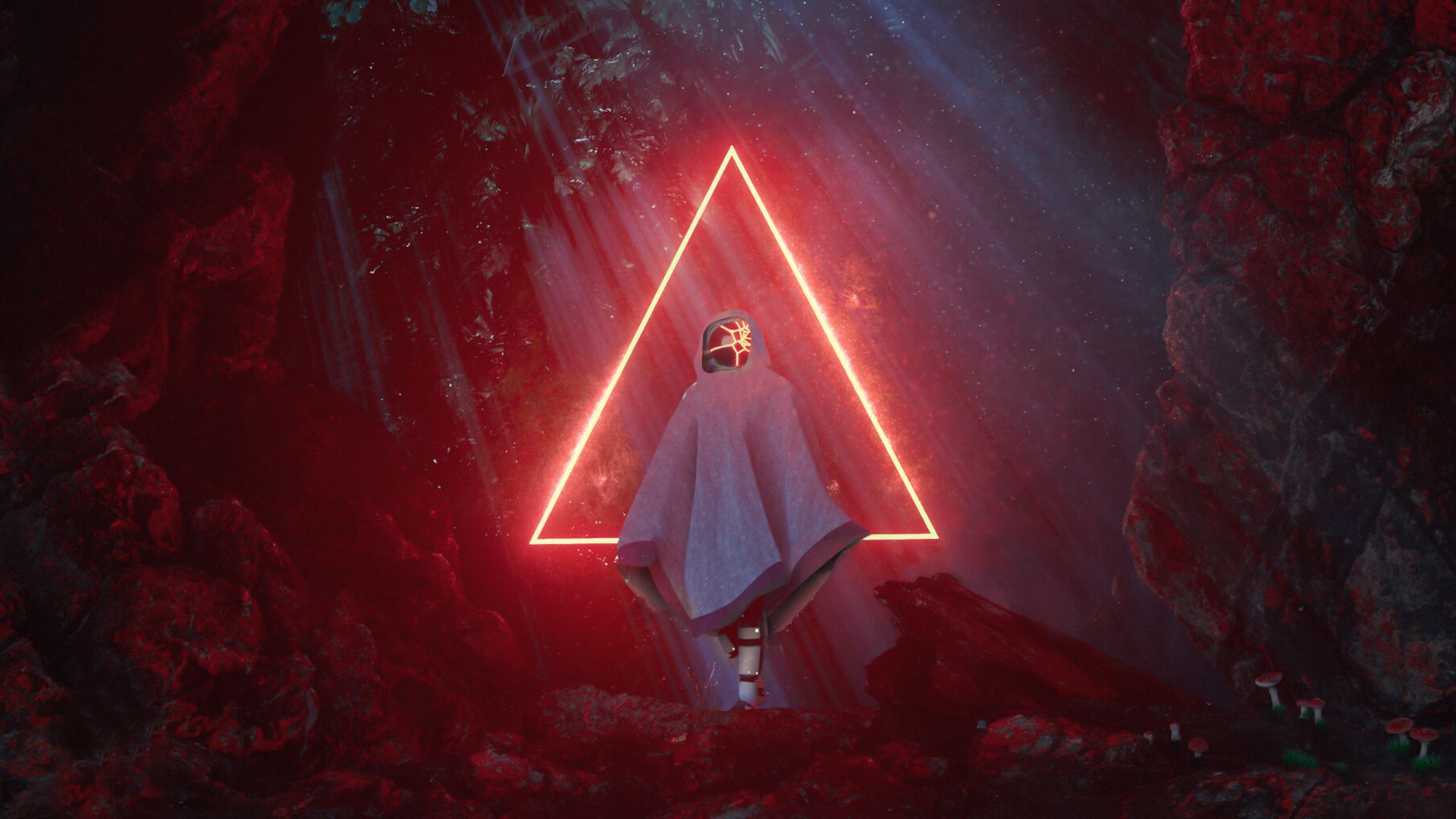 1920x1080 Download wallpaper 1920x1080 ghost, triangle, glow, red, cave, light full hd, hdtv, fhd, 1080p HD background
