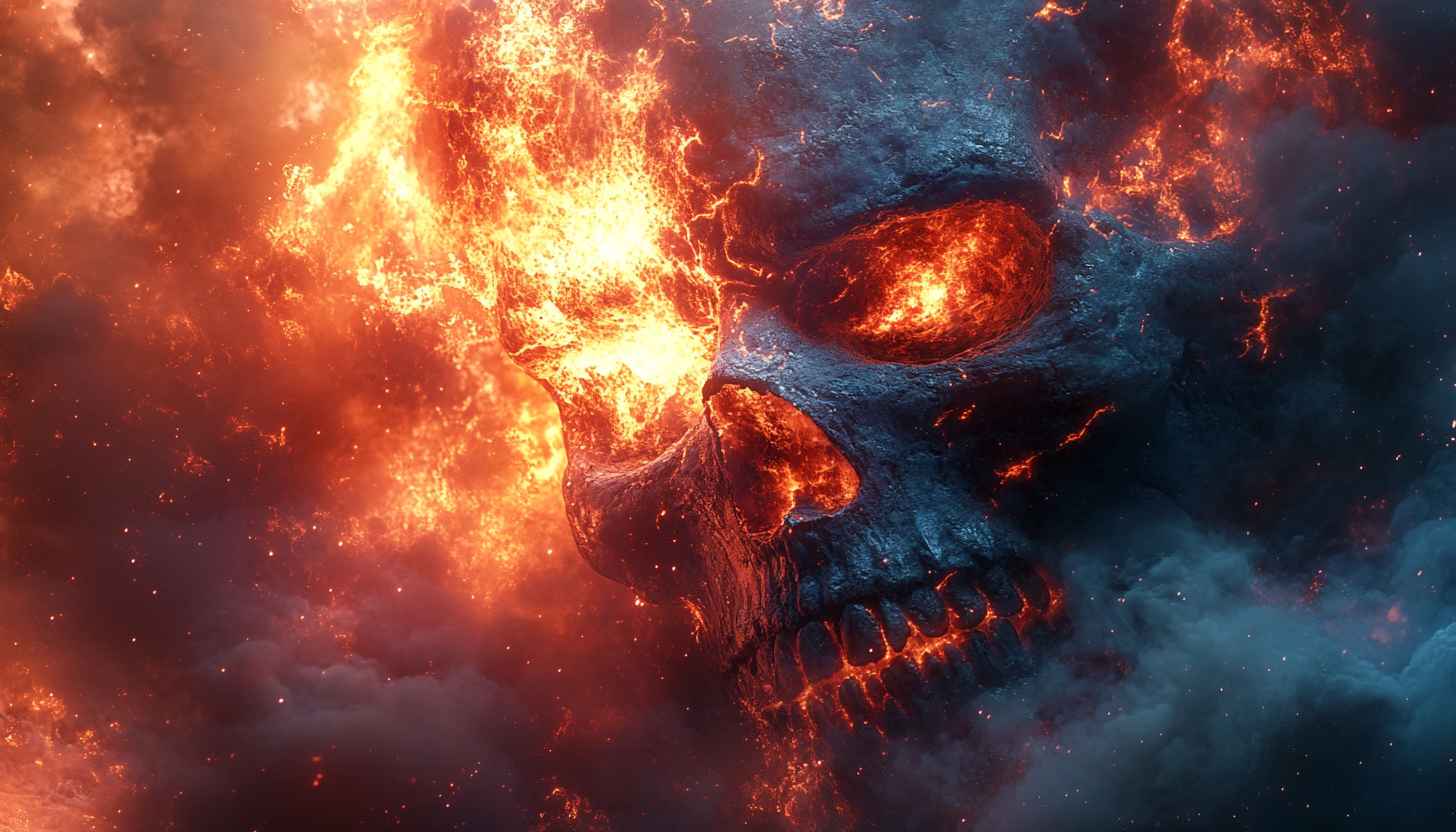 1456x832 Ghost Rider Skull Wallpaper, Burning Skull Background, Horror Wallpaper