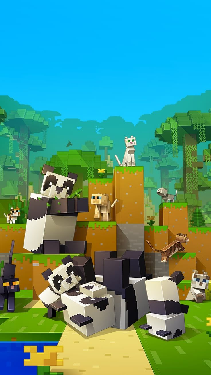 736x1308 Minecraft Cats and Pandas Wallpaper