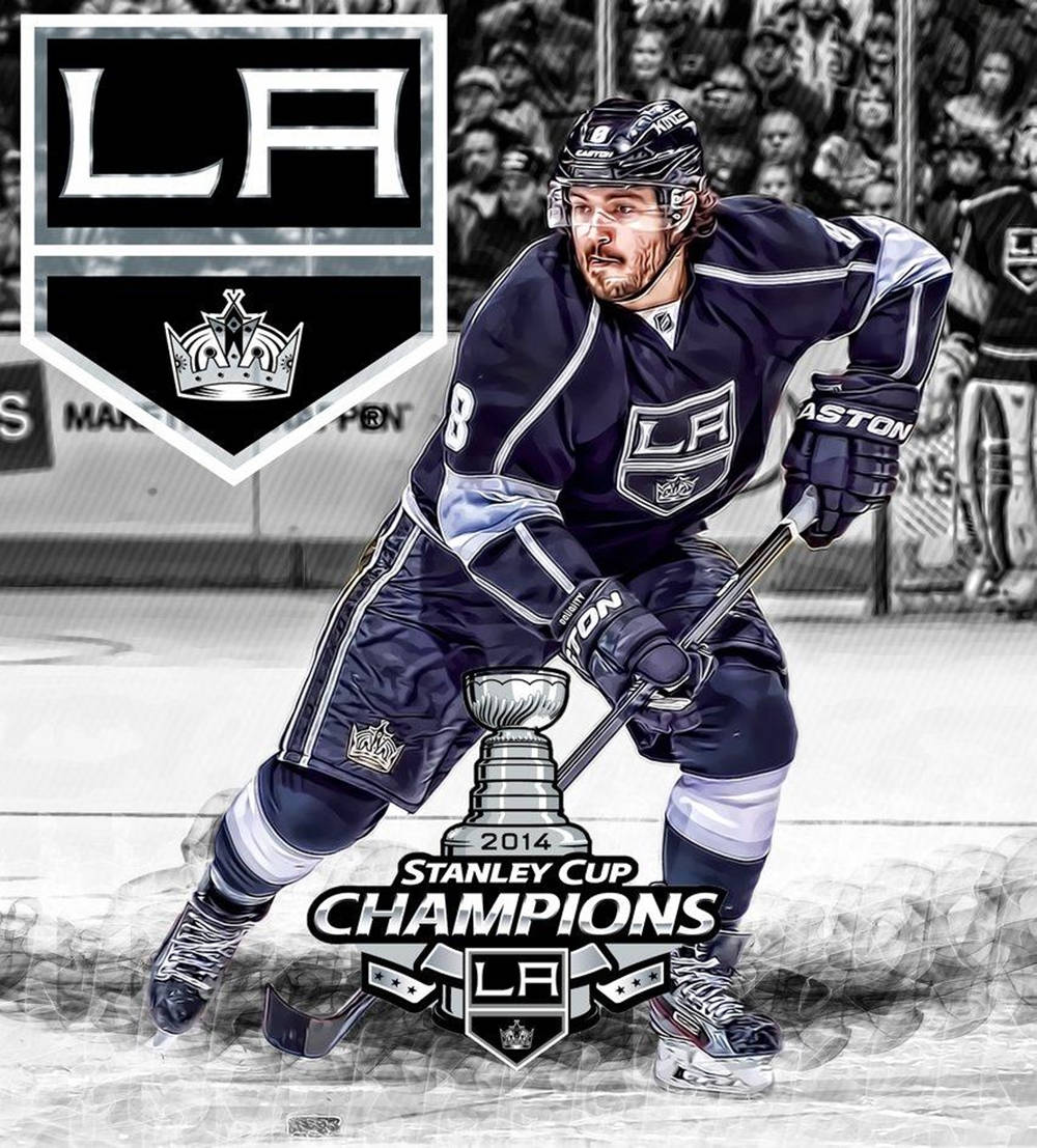 1000x1107 Download Drew Doughty Stanley Cup Champions 2014 With Los Angeles Kings Logo Wallpaper