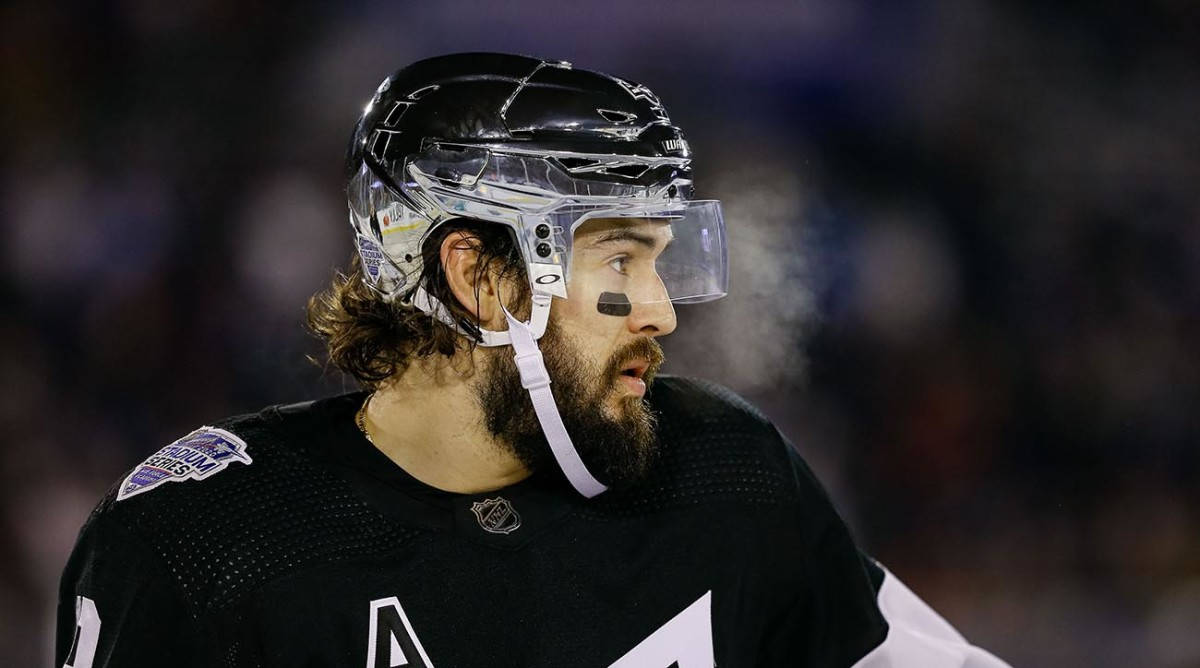 1200x668 Download Close Up Look Of Drew Doughty Looking To The Left During Game Wallpaper