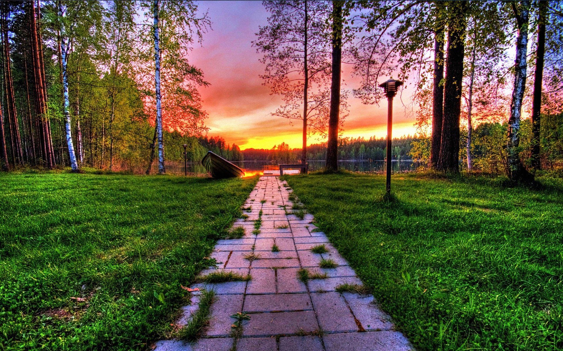 1920x1200 Sunset Serenity: HD Wallpaper of a Tranquil Park Pathx1200