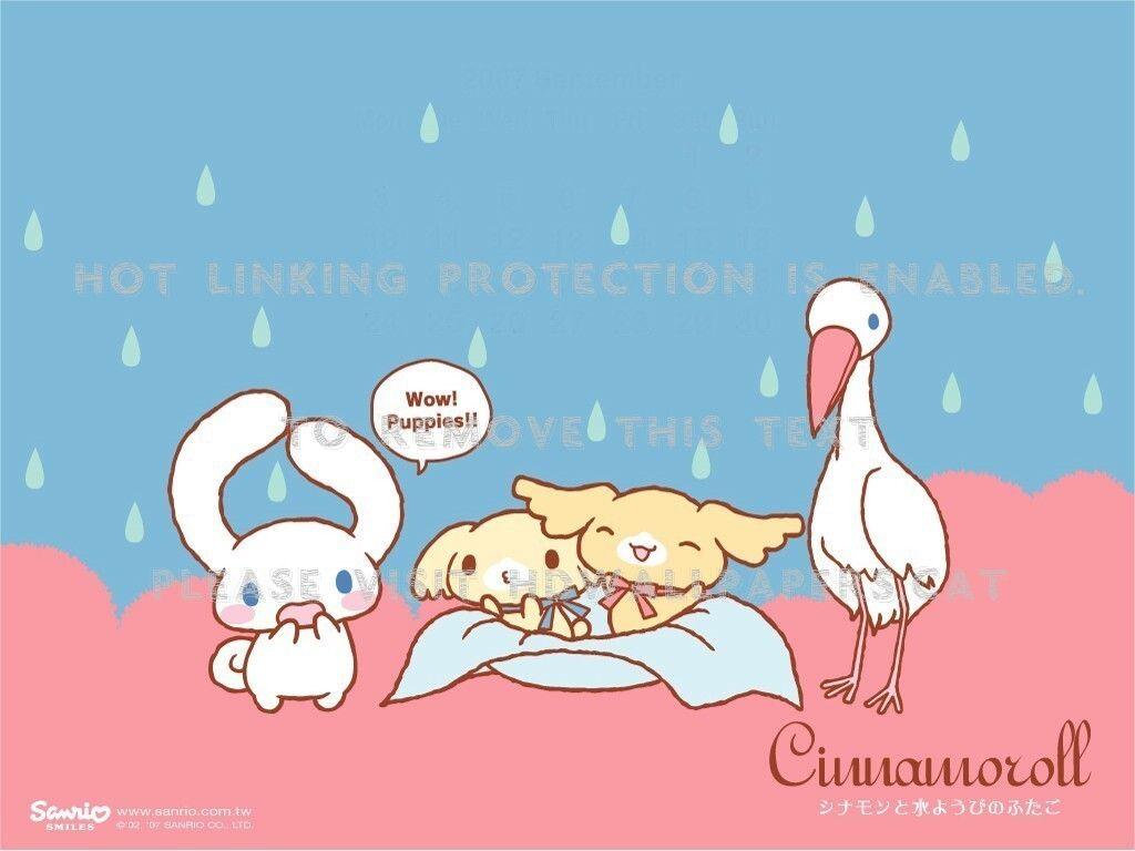 1024x768 cinnamoroll and babies surprise stork sweet
