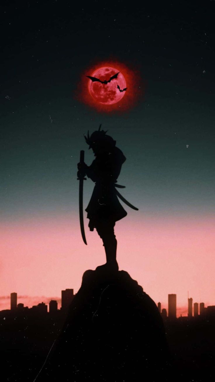736x1307 Download Dark Samurai With The Red Full Moon Wallpaper