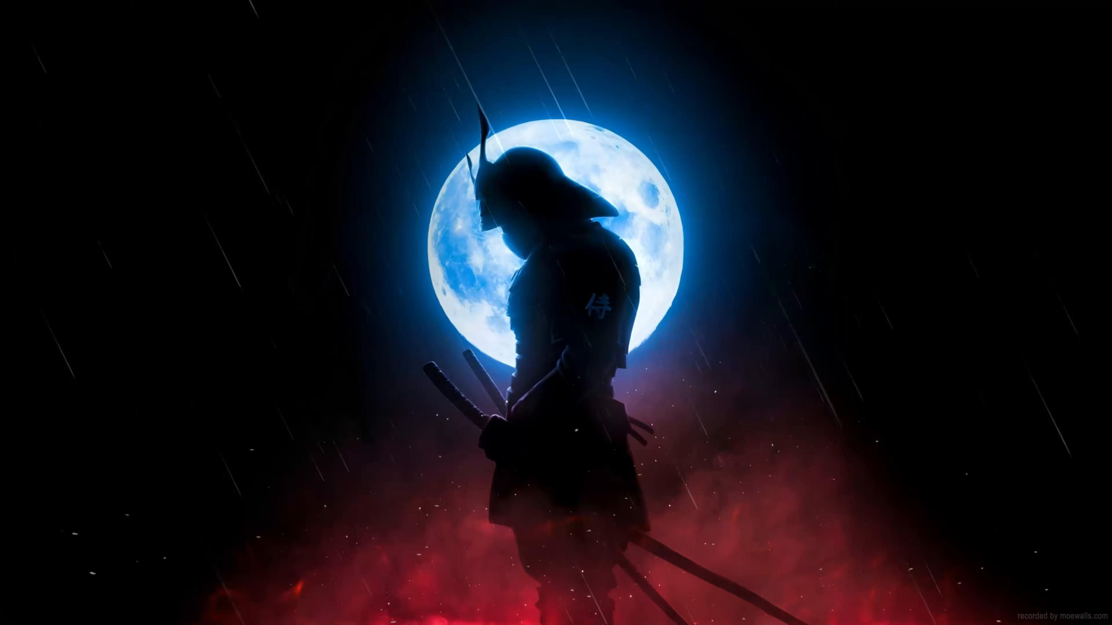 3840x2160 Azure Moon Samurai Live Wallpaper
