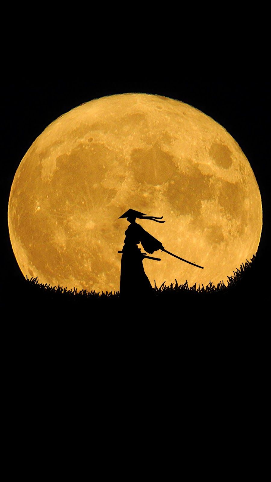 900x1600 Samurai Full Moon Anime Minimalist Mobile Walls