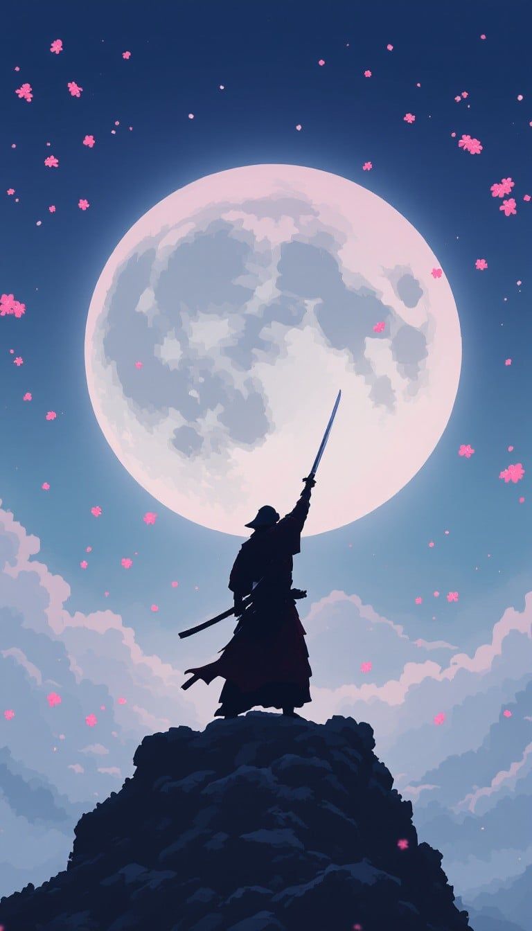 768x1344 Free Moonlit Samurai Warrior Image, Moon, Warrior