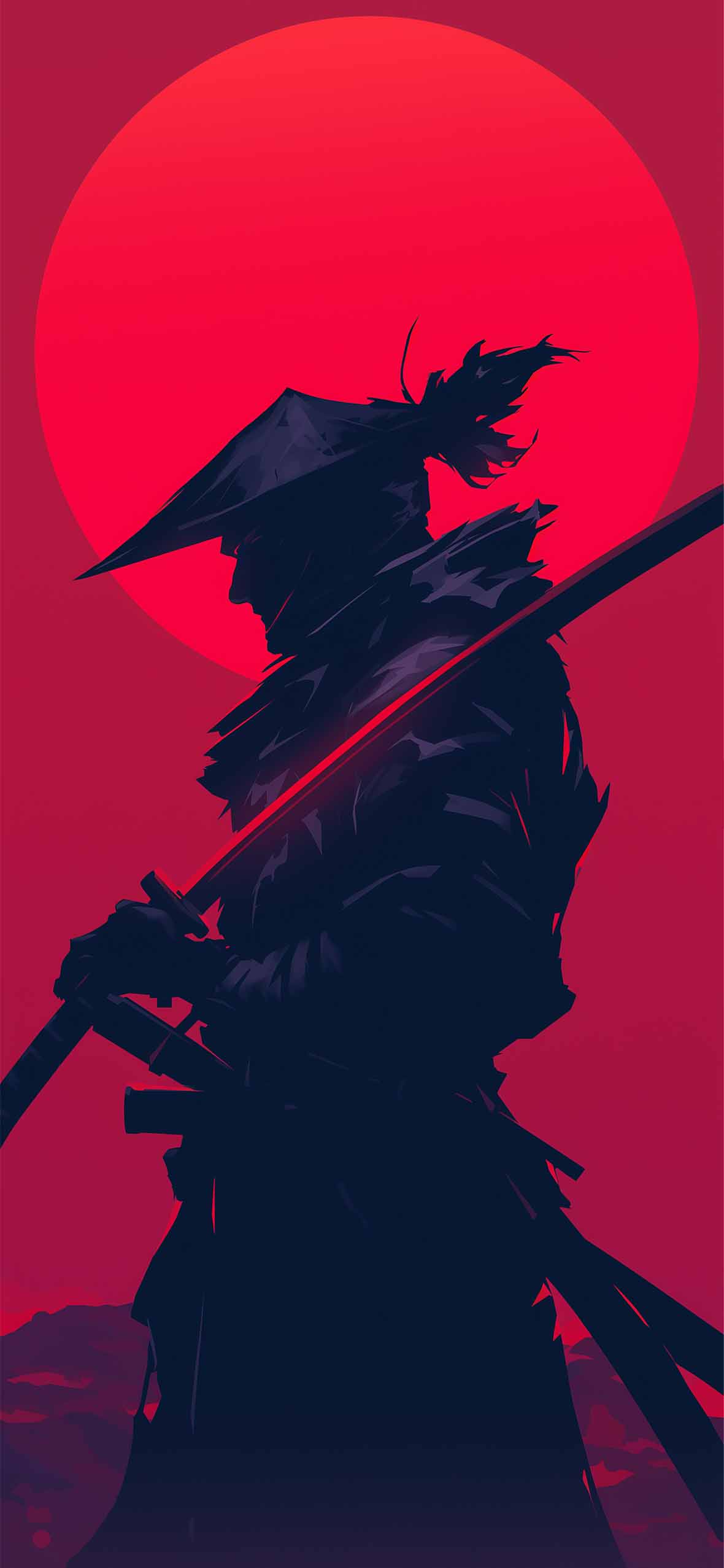 1180x2554 Ronin Shadow Warrior Blood Moon Samurai Wallpaper iPhone