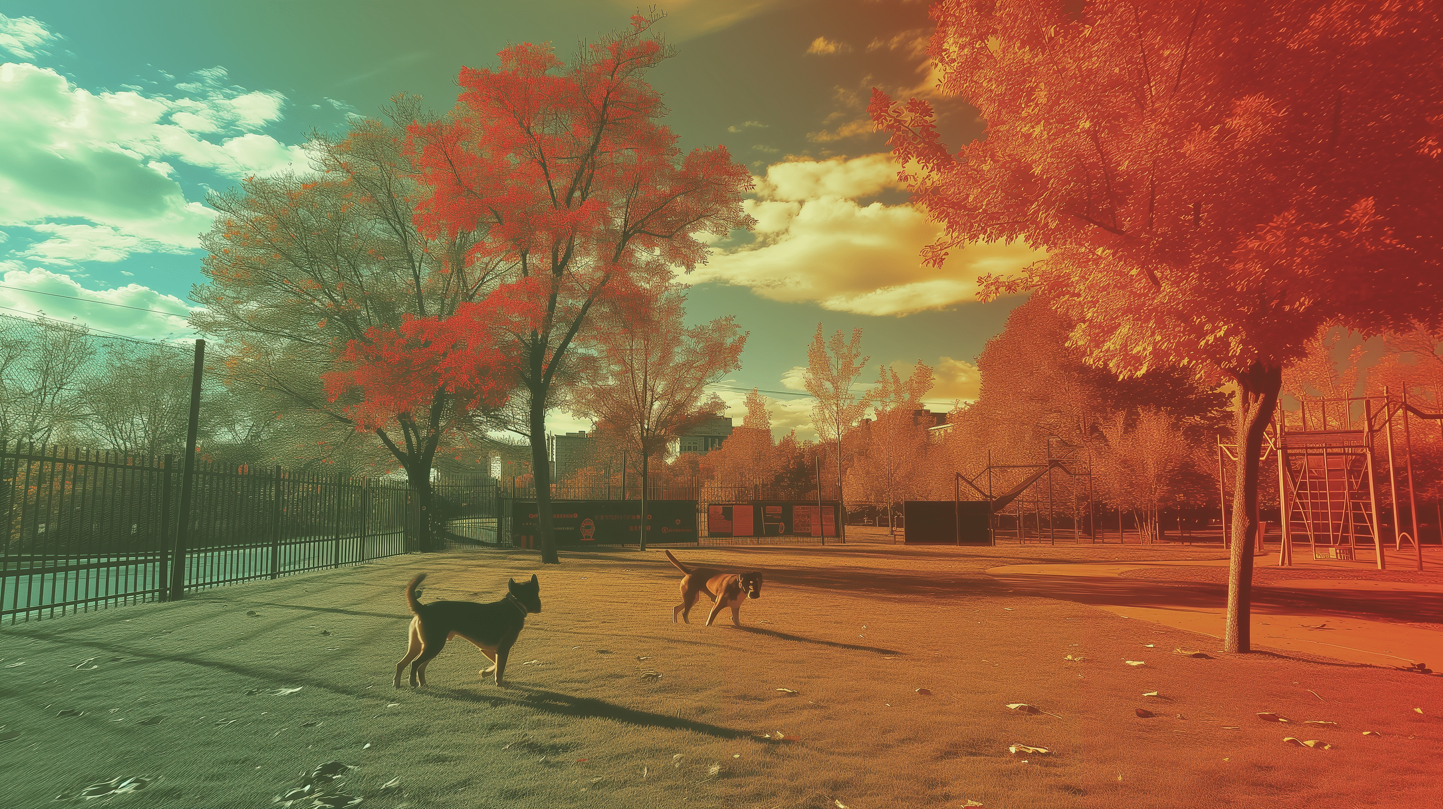2912x1632 Vibrant Dog Park Adventure HD Wallpaper