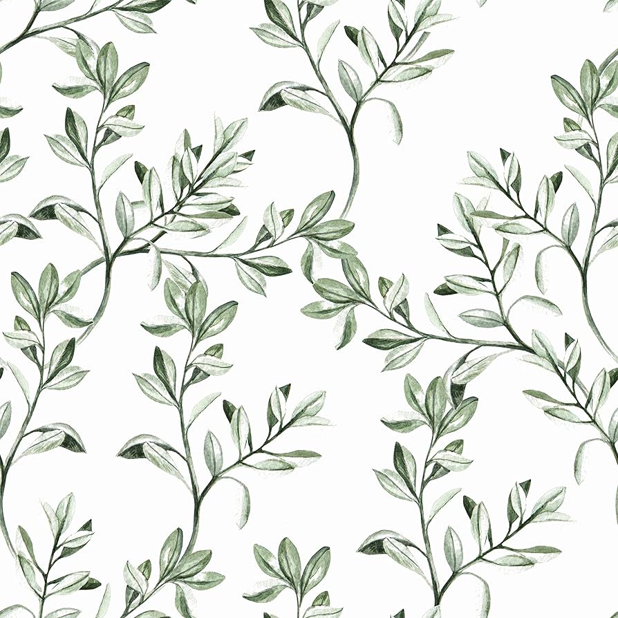 894x894 Wallercity Green White Leaves Wallpaper Peel And Stick Floral Wallpaper For Cabinet Boho Green Leaf Contact Paper Home Decor Removable Wall Paper 17.5 X 78.7 Wall Plants Wallpaper For Accent Walls