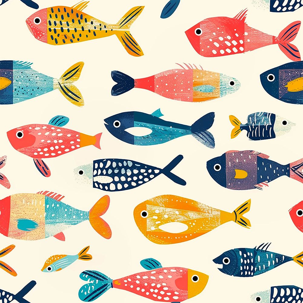 1000x1000 Vibrant Fish Wallpaper. Fun and Playful Fish Pattern for Kids Rooms and Play Areas