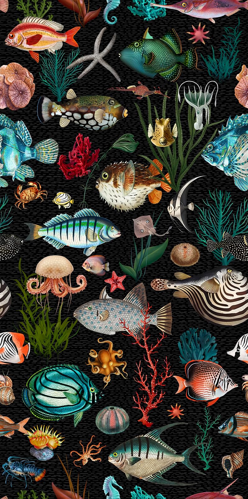 797x1600 MAGAFA Ocean Fish Black Wallpaper Peel and Stick Wallpaper Underwater World Self Adhesive Removable Easy Peel Off Stick on Wall Paper Contact Paper for Bedroom Cabinet Renter Friendly 17.71*118.1