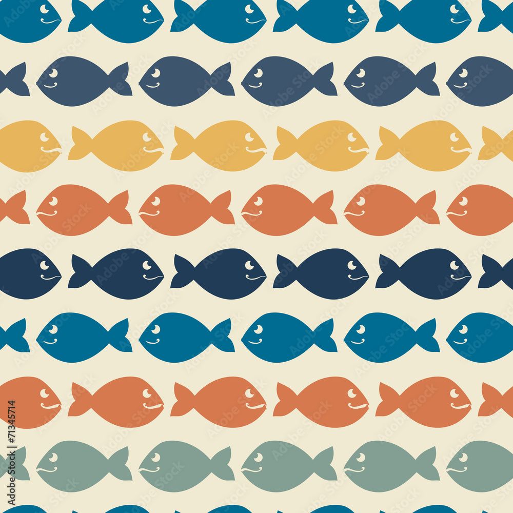 1000x1000 Color abstract fish pattern.Background.Vintage Wallpaper Stock Vector
