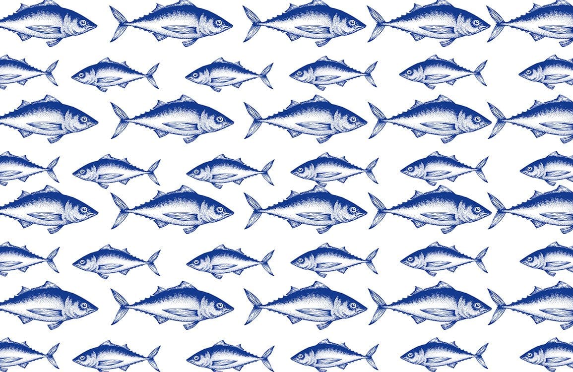 1155x750 Nautical Blue Fish Pattern Wallpaper Marine Style Decor