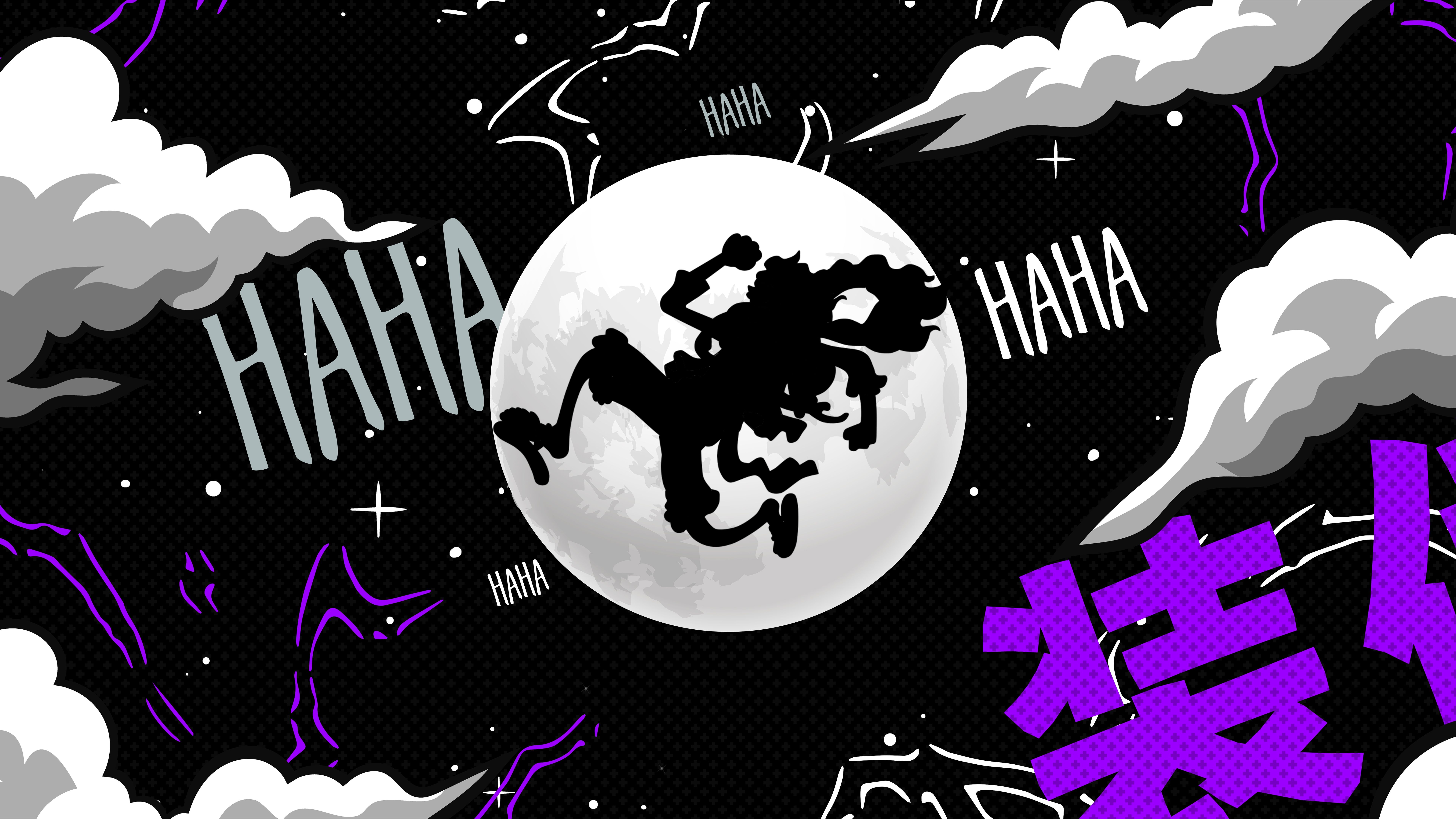 7680x4320 One piece luffy gear jumping next to the moon.