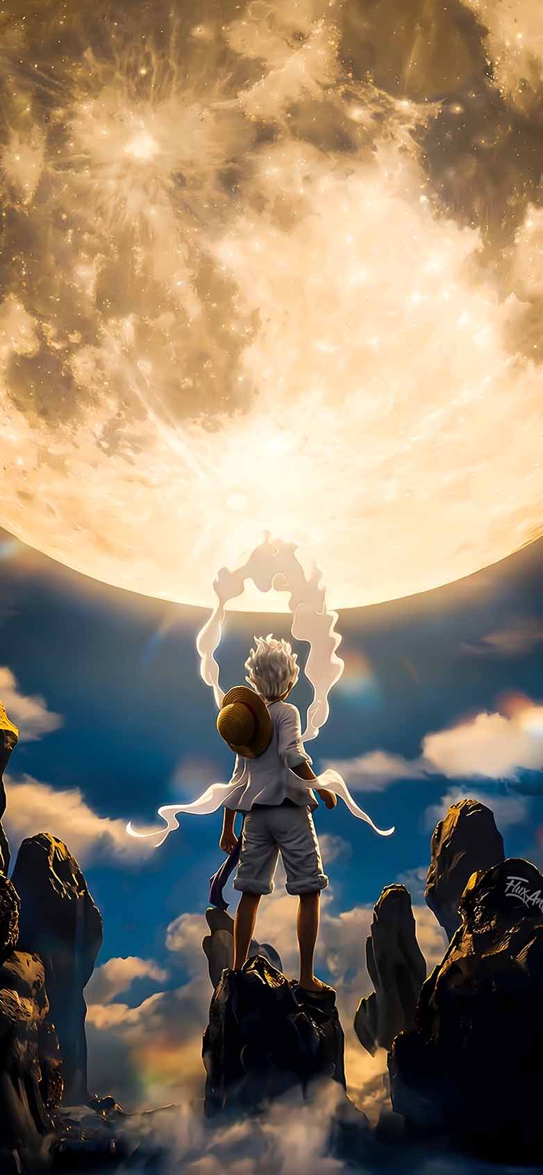 782x1692 Divine Awakening Luffy Gear 5 Moon Wallpaper