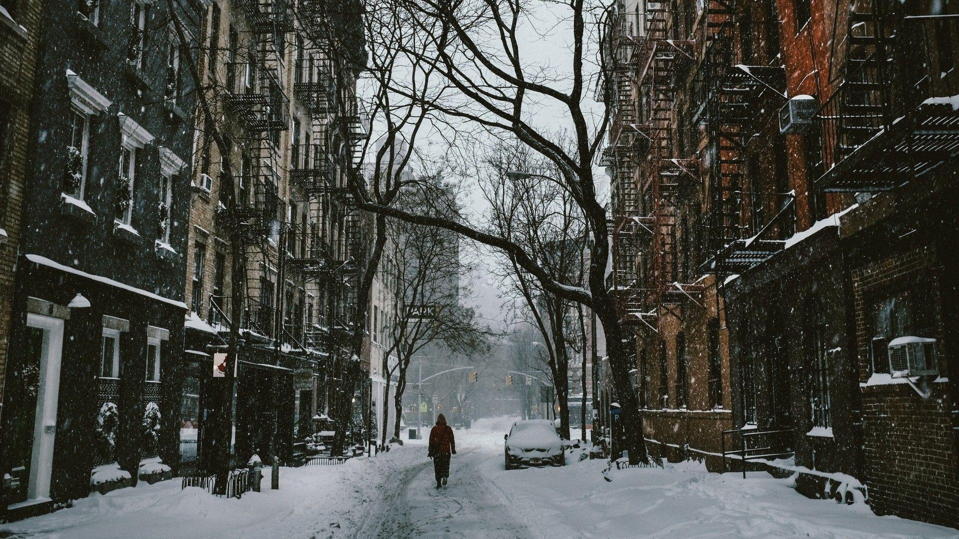 1920x1080 #street, #city, #nature, #winter, #road, #trees, #snow
