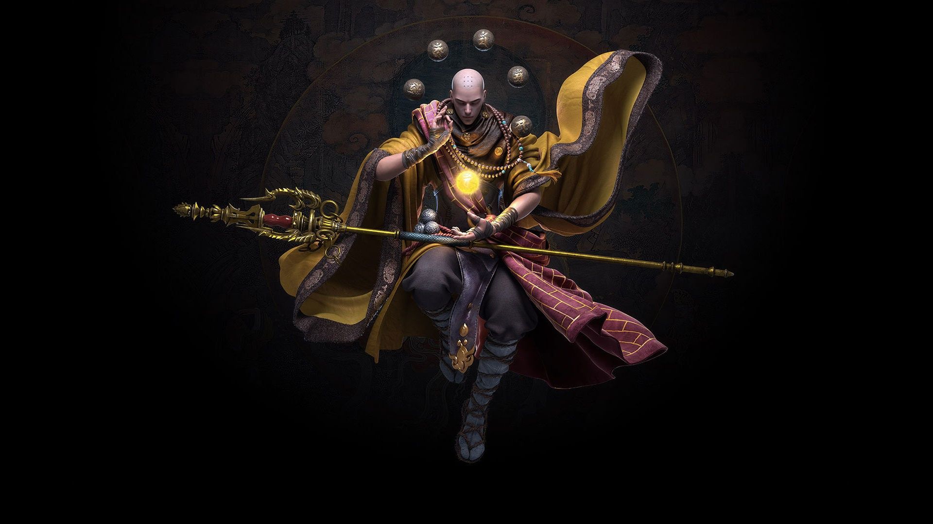 1920x1080 Wallpaper magic, the game, art, monk, staff, monk, hu zheng for mobile and desktop, section рендеринг, resolution 1920x1080