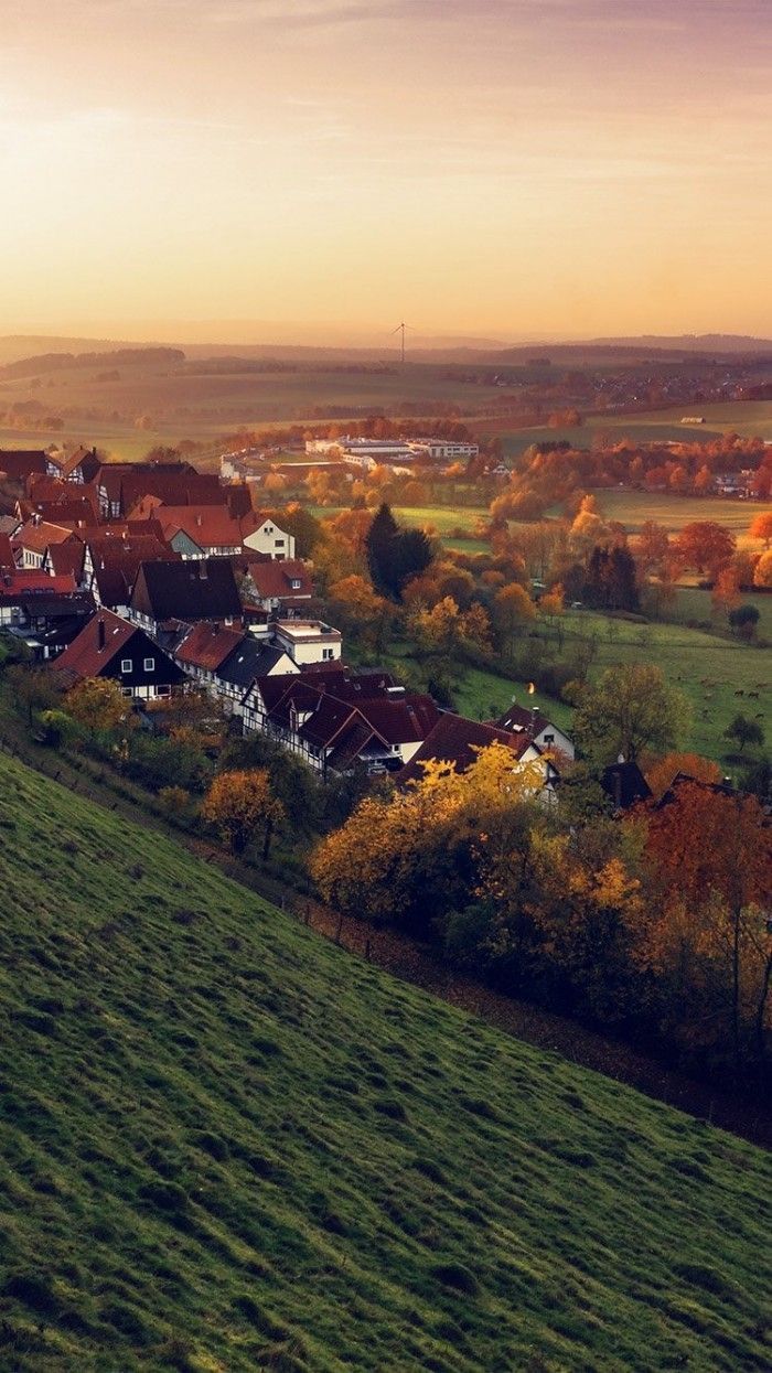 700x1245 Morning Autumn Light Small Village Hills IPhone 6 Wallpaper
