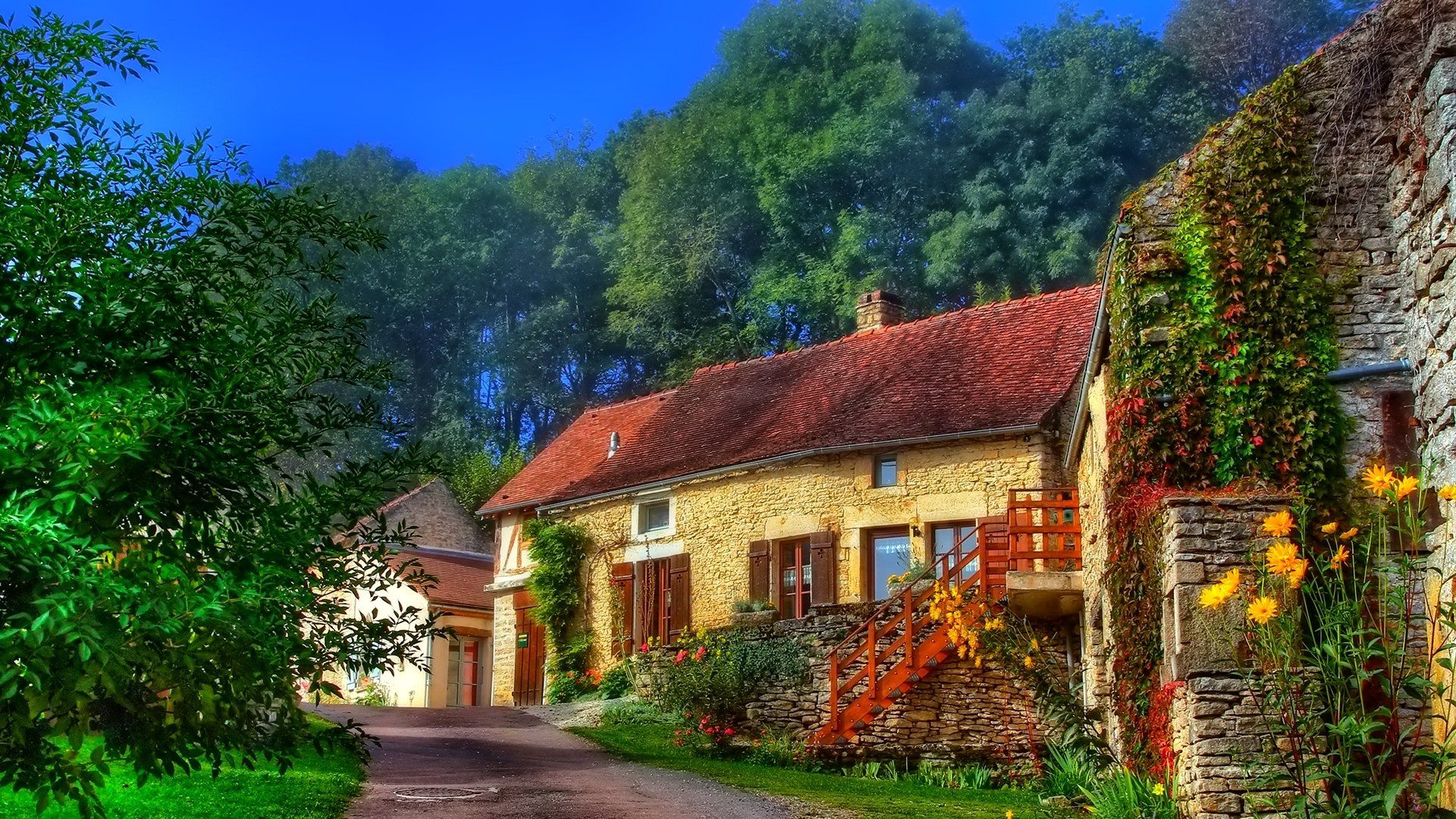 1920x1080 Serene Country Roadside Cottage Wallpaperx1080