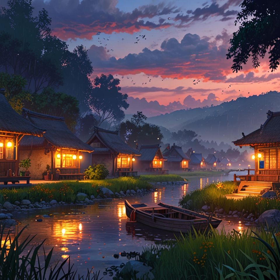 960x960 peaceful focus cinematic asian countryside village