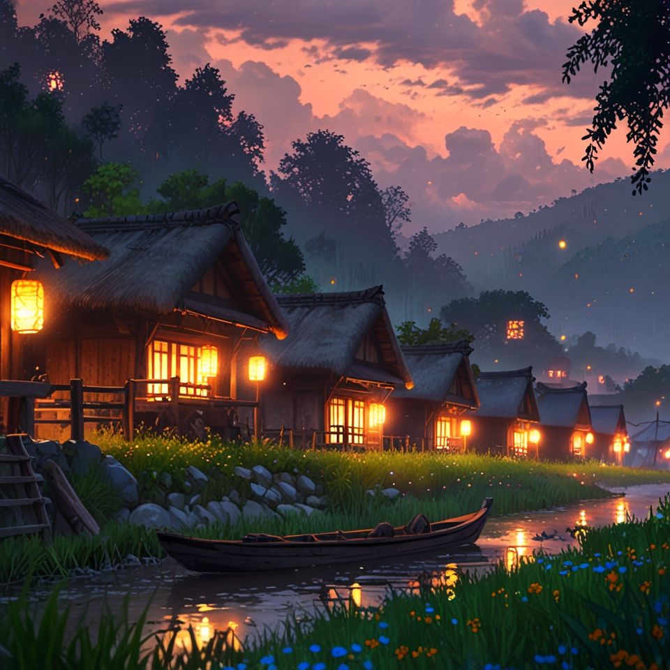 960x960 peaceful focus cinematic asian countryside village