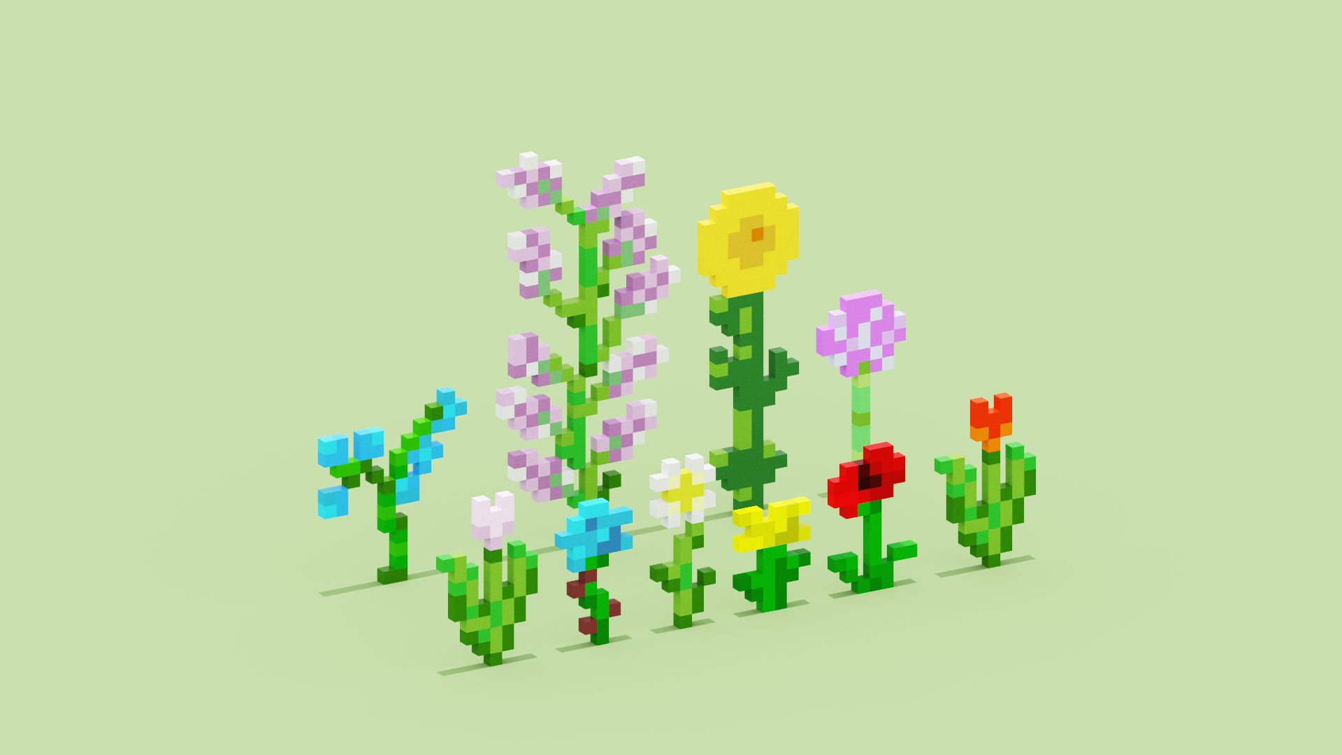 1920x1080 3D Minecraft Flowers 3D Model Model