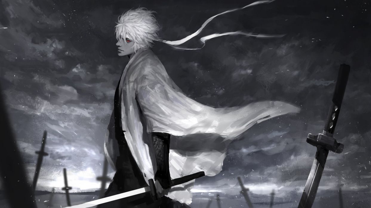 1243x700 Black And White Swords Women Wallpaper