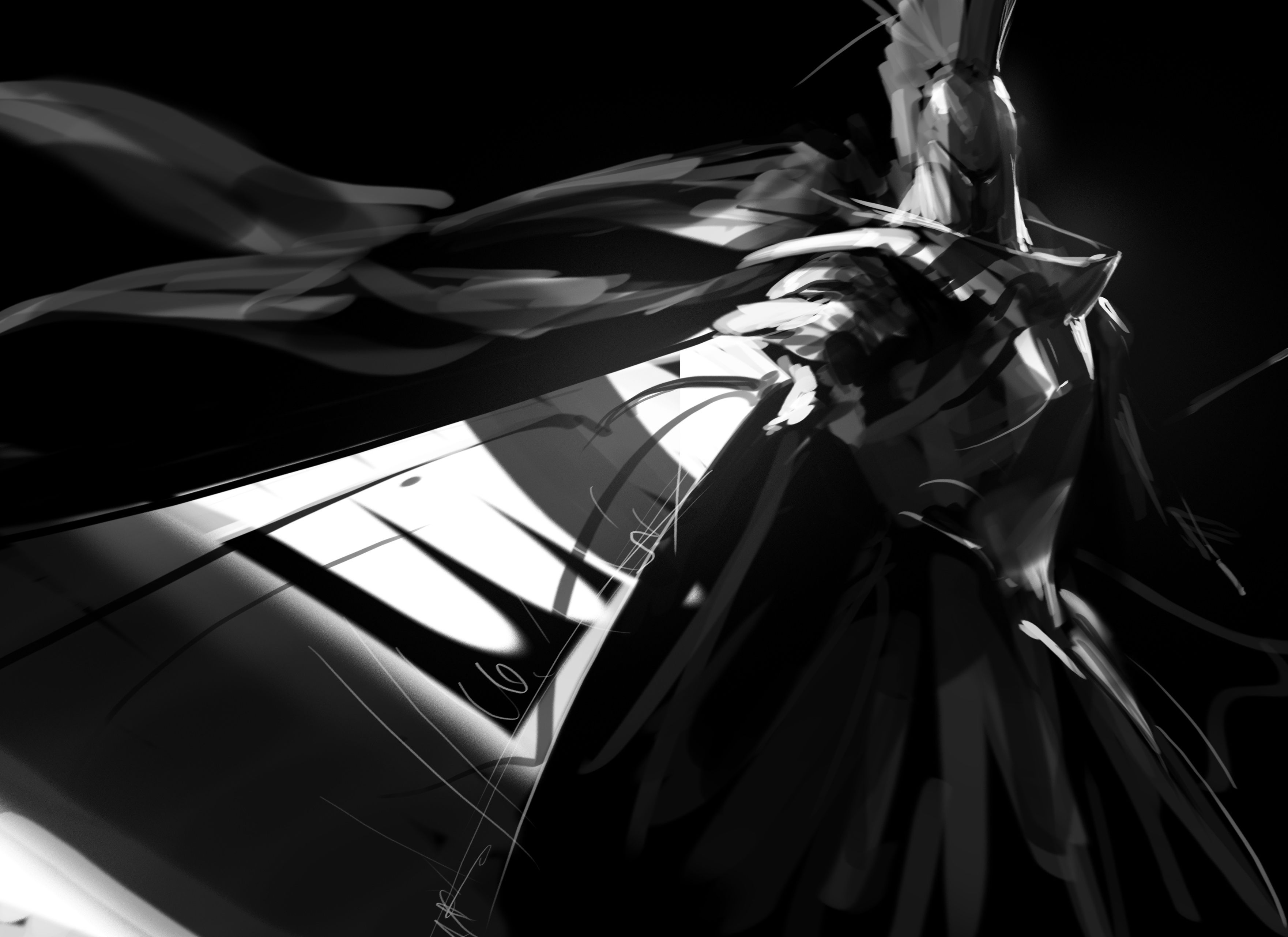 3522x2562 Epic Black & White Fantasy Knight with Sword