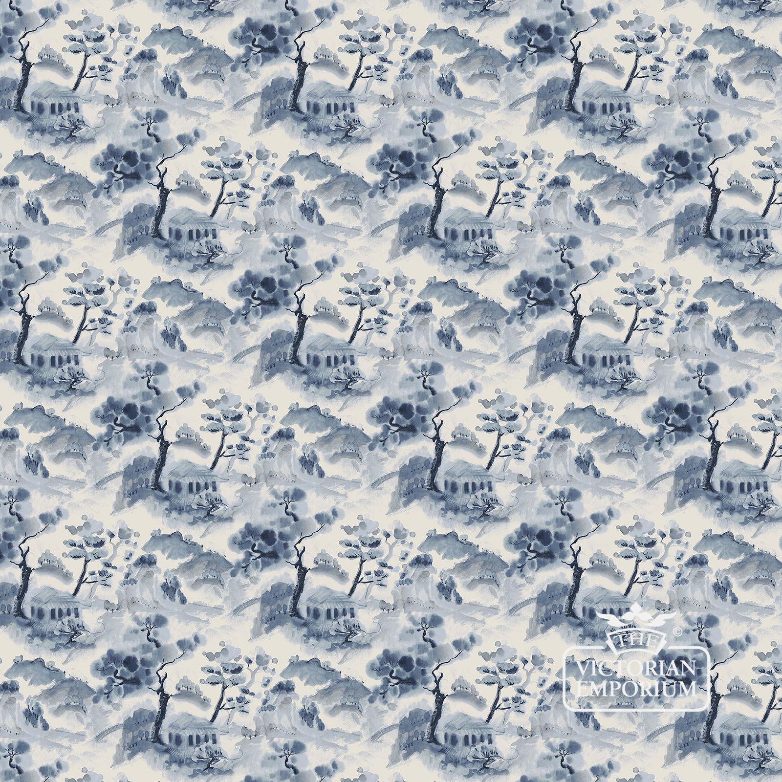 1600x1600 Mountain retreat wallpaper in various shades of deep blue
