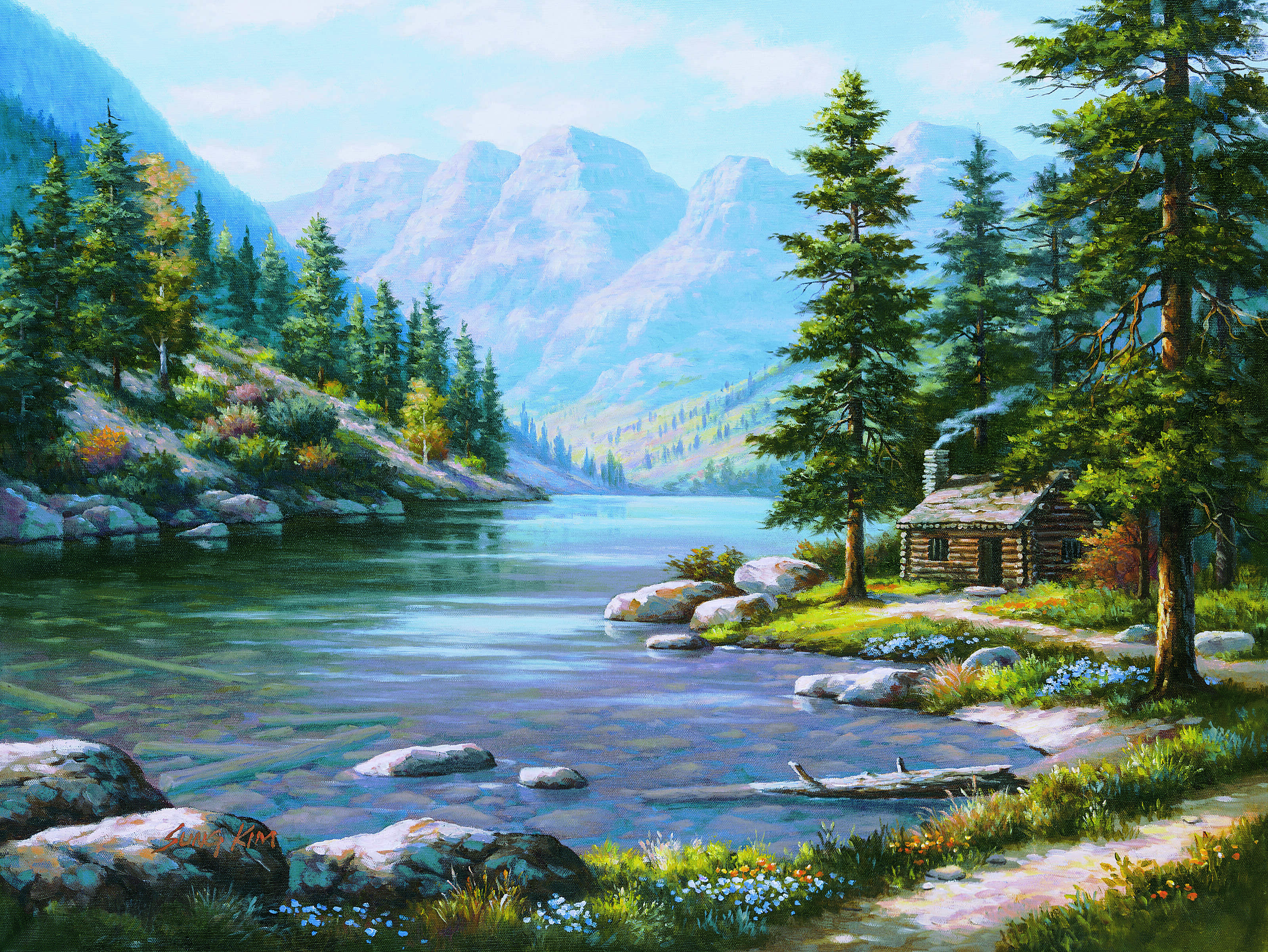 3200x2403 Log Cabin Retreat Wall Mural