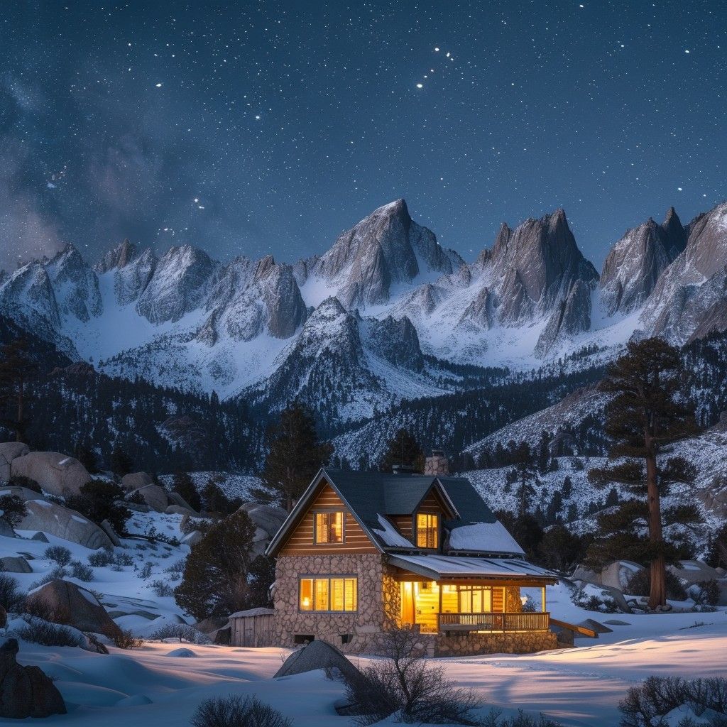 1024x1024 Free Cozy Mountain Retreat Image, Cabin, Snow