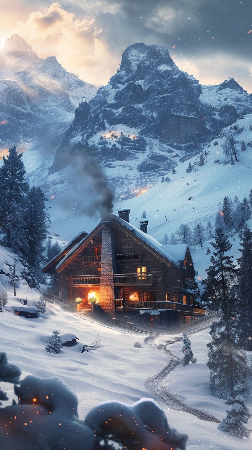 816x1456 Free Winter Mountain Retreat Image, Mountain, Cabin